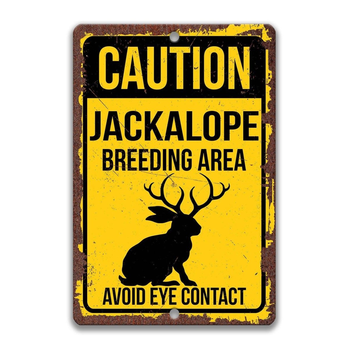 Jackalope Yellow Caution Metal Sign