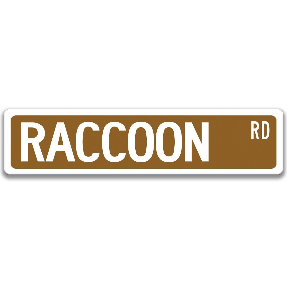 Raccoon metal street sign in brown background