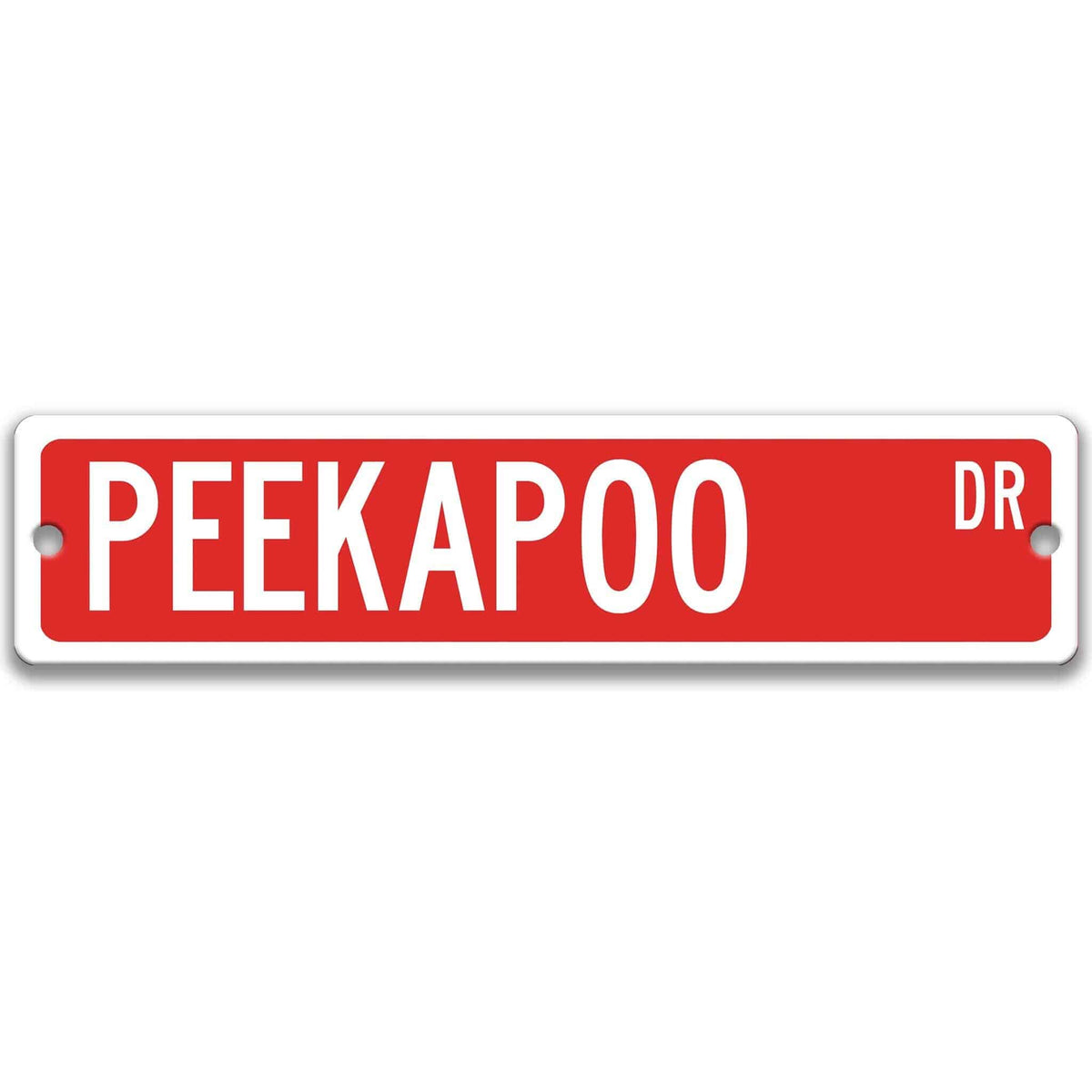 Black Peekapoo DR aluminum street sign with white lettering
