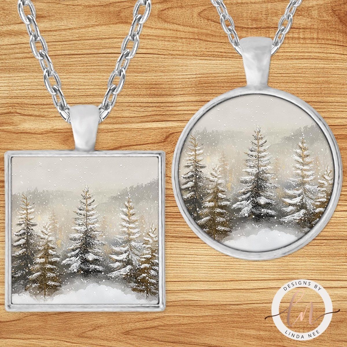 Snowy Pine Forest Pendant Necklace