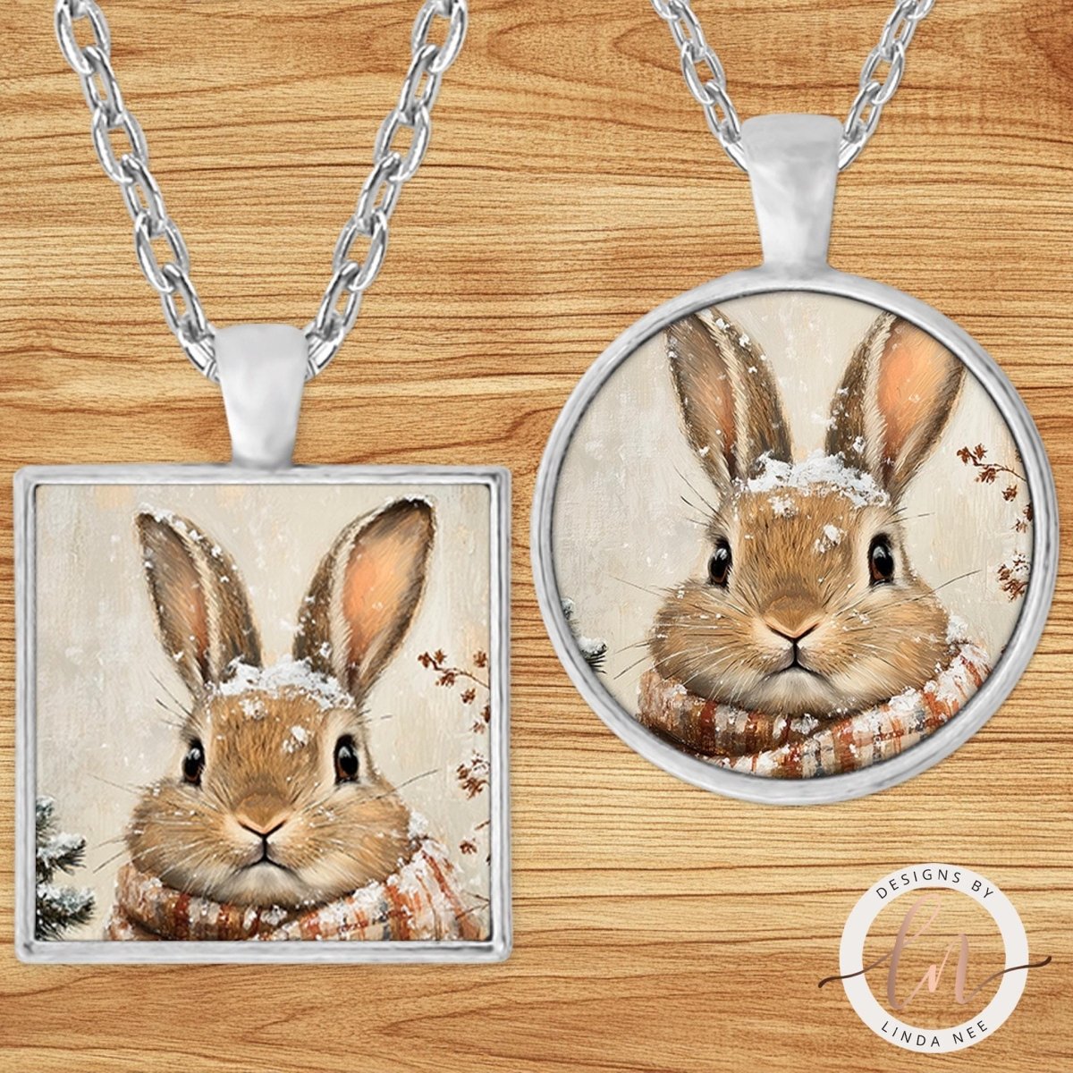 Bunny in Plaid Scarf Pendant Necklace