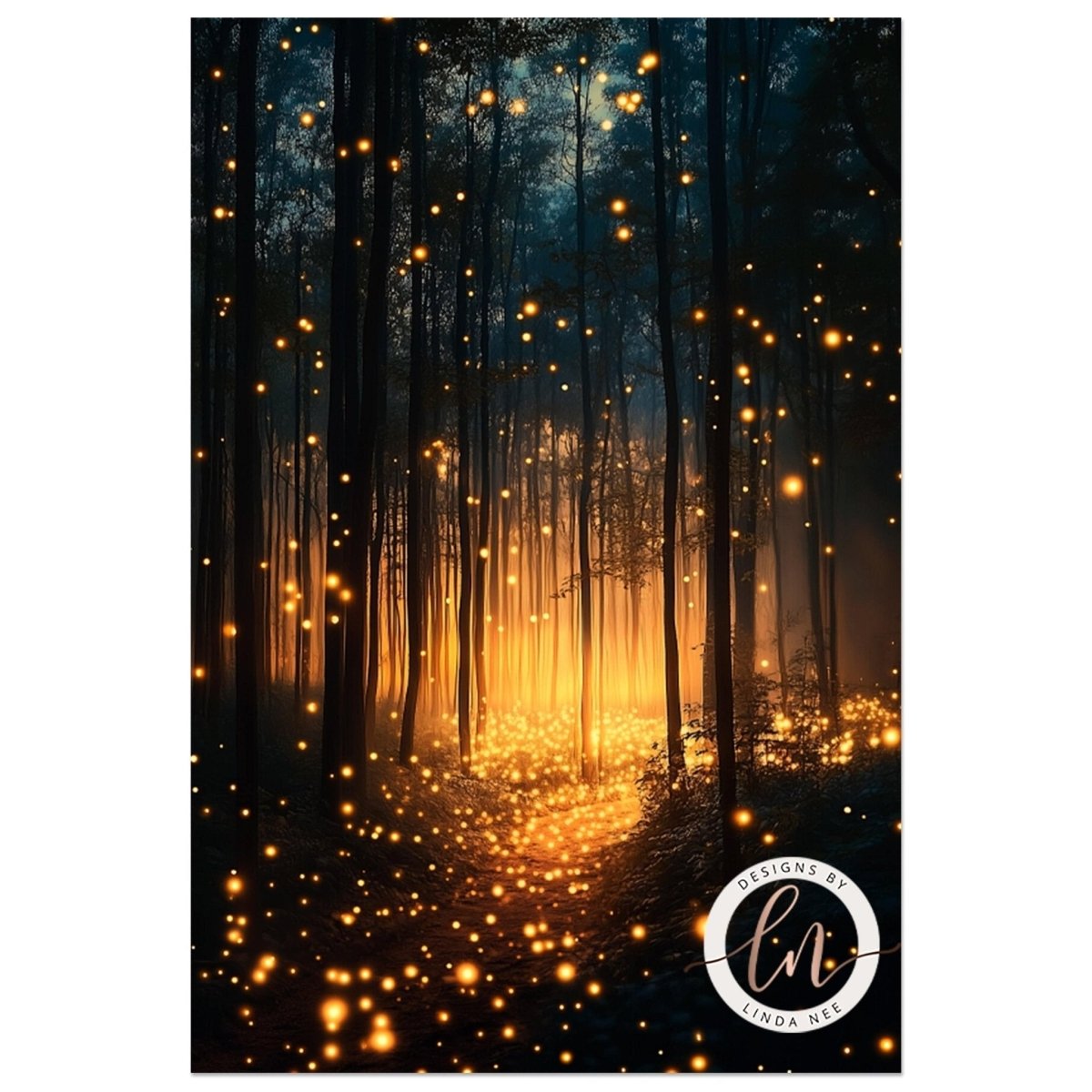 a forest filled with glowing fireflies, creating a magical and enchanting atmosphere.