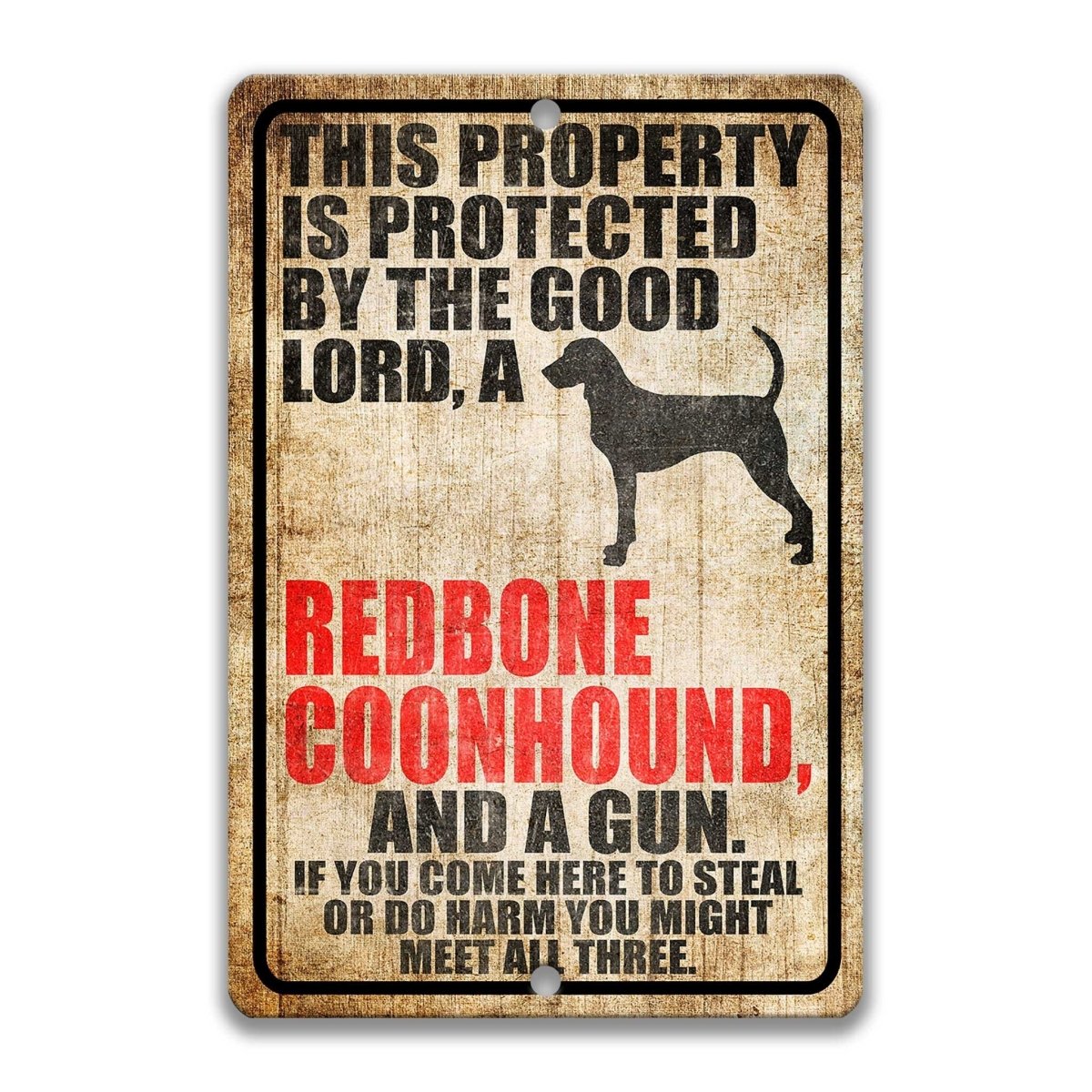 Redbone Coonhound Gun Owner Warning Sign