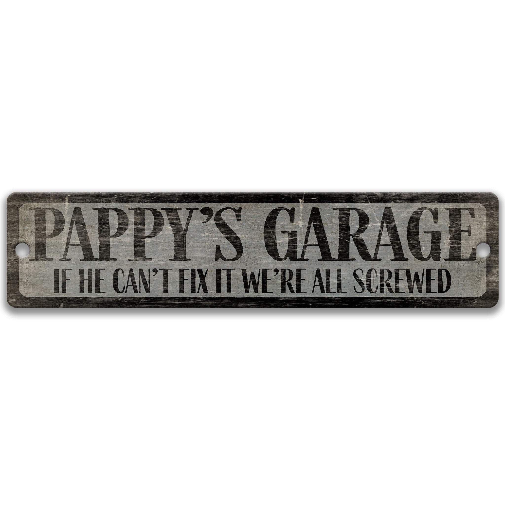 The image is a sign that reads "P poppy's garage" and includes a humorous message about a garage door.