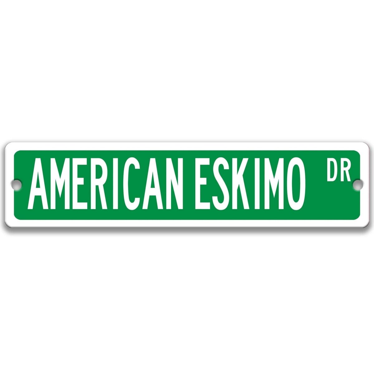 Black American Eskimo DR aluminum street sign with white lettering