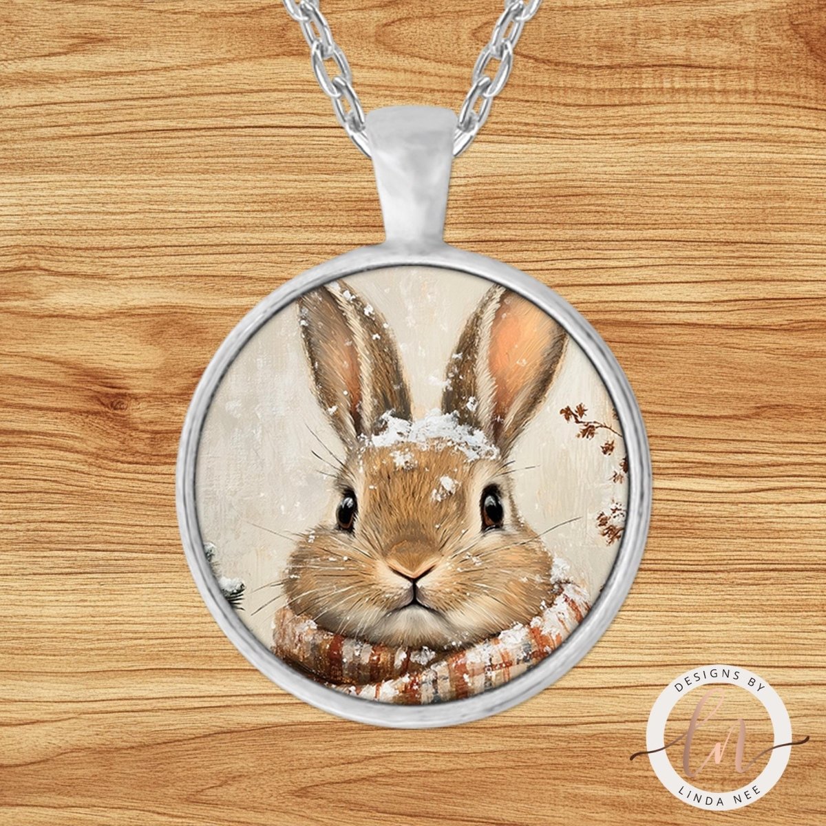 Bunny in Plaid Scarf Pendant Necklace