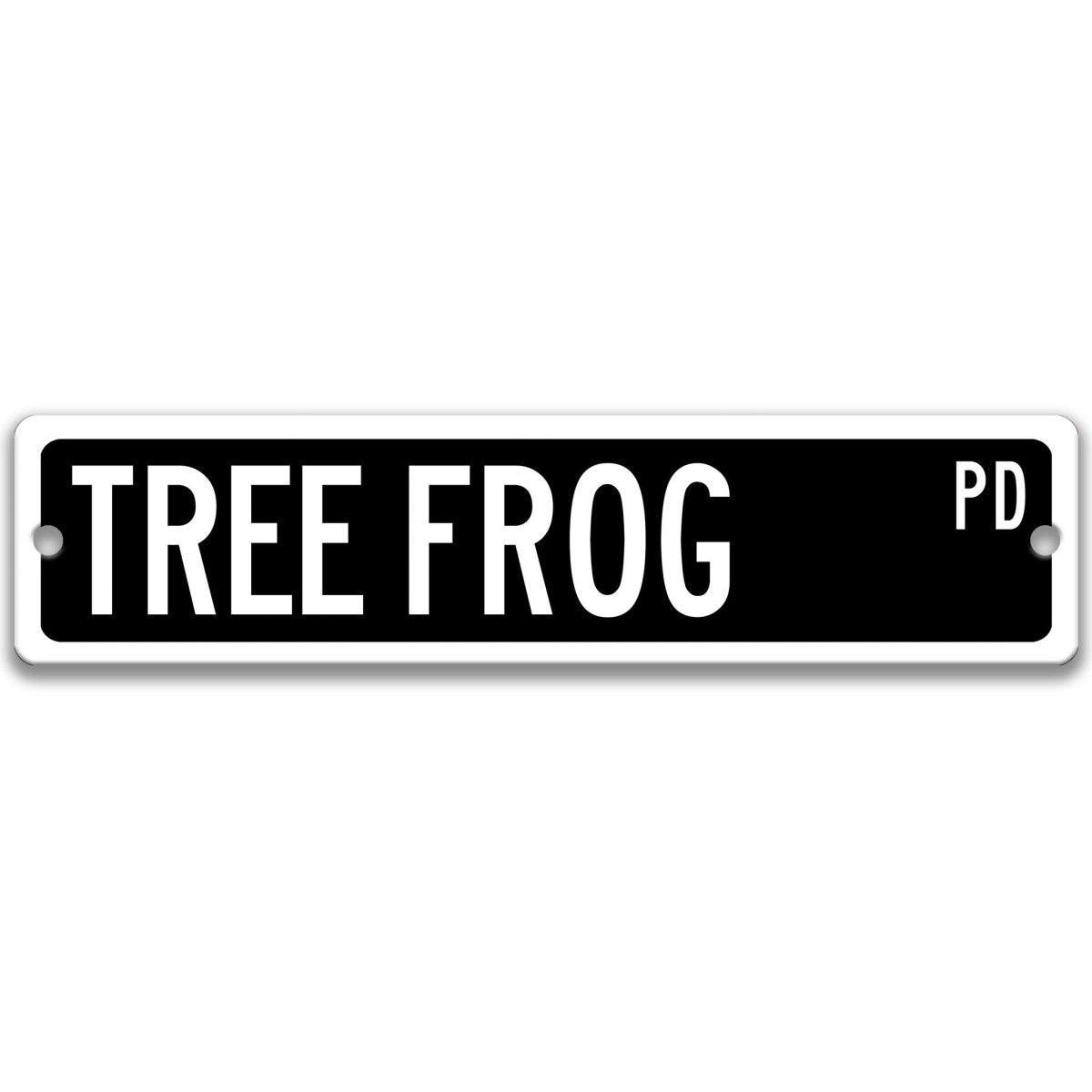 Tree Frog Street Name metal sign with black background
