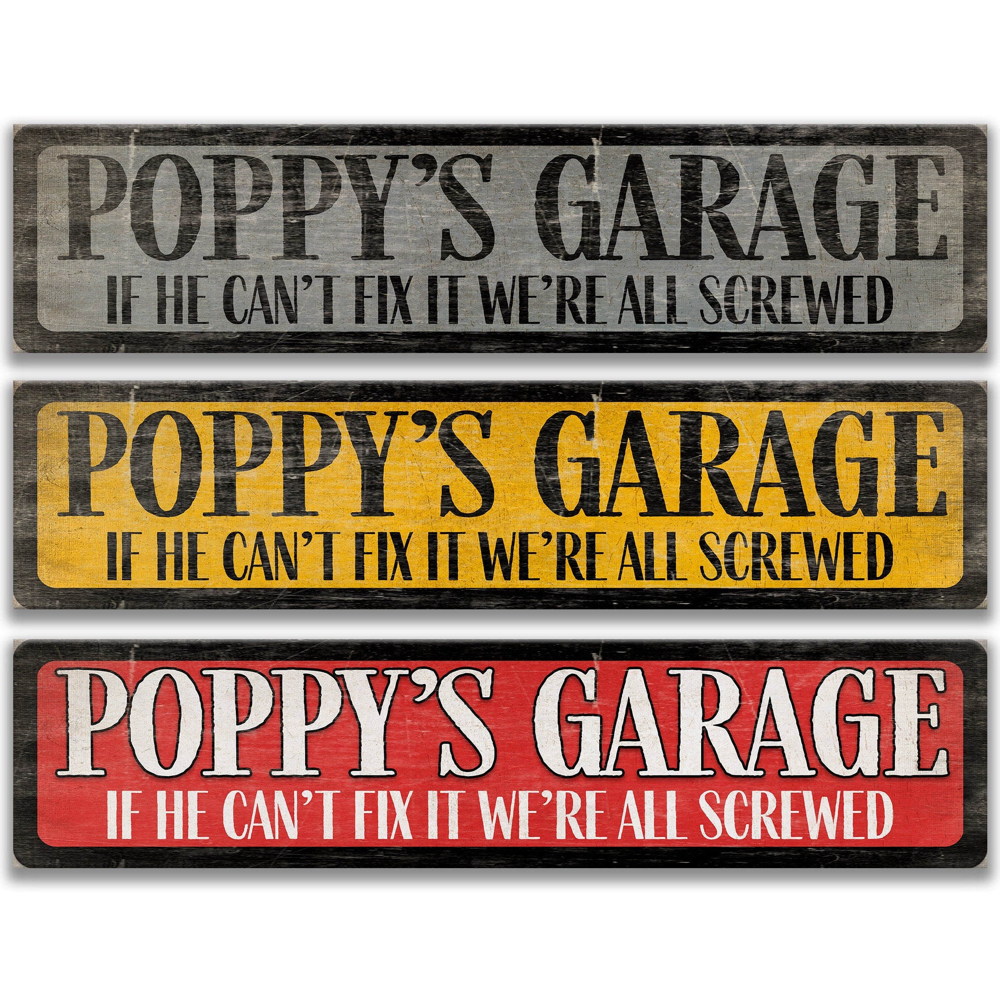 three signs with the same message, stating "If he can't fix it, we're all screwed".