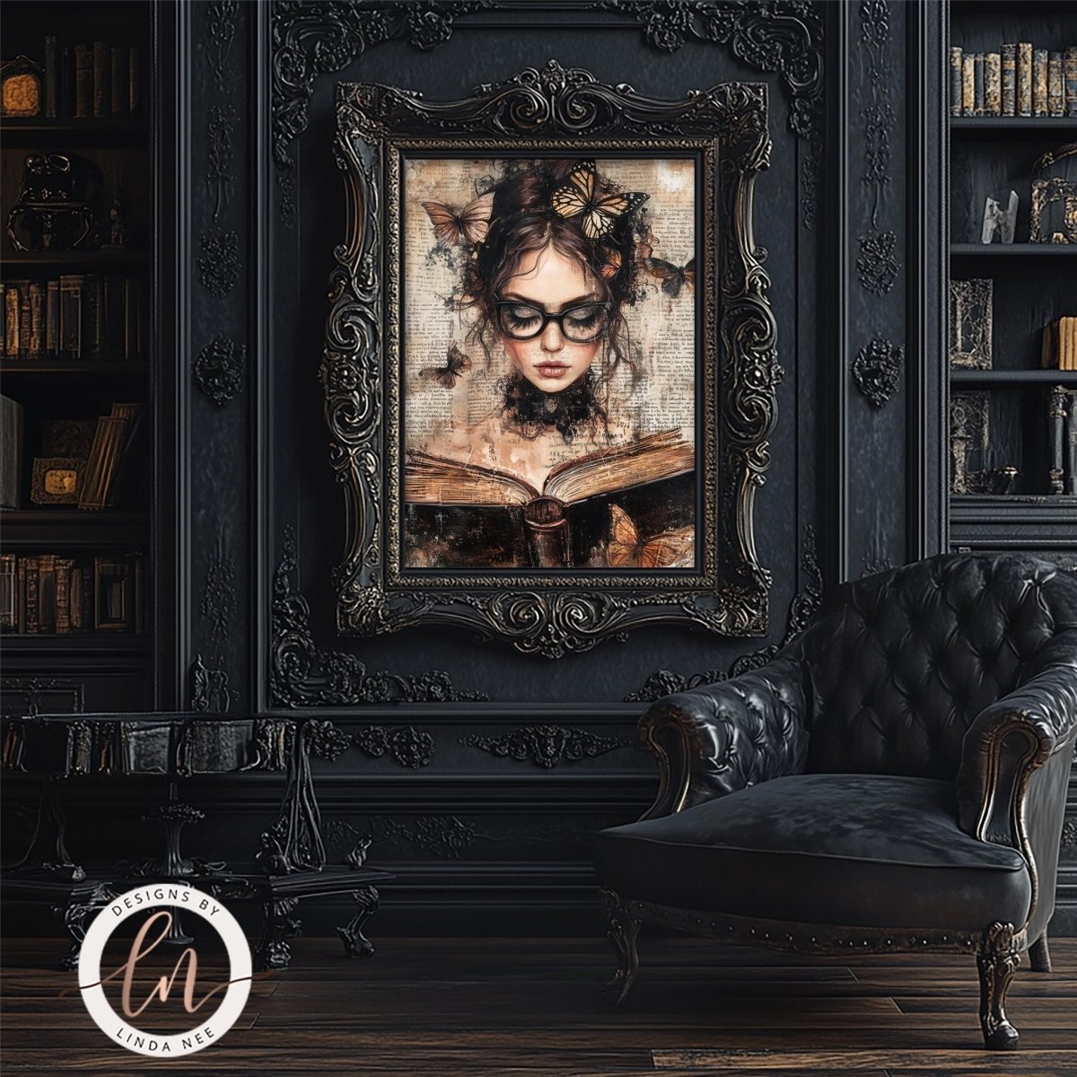 Butterfly reading portrait displayed with a serious expression