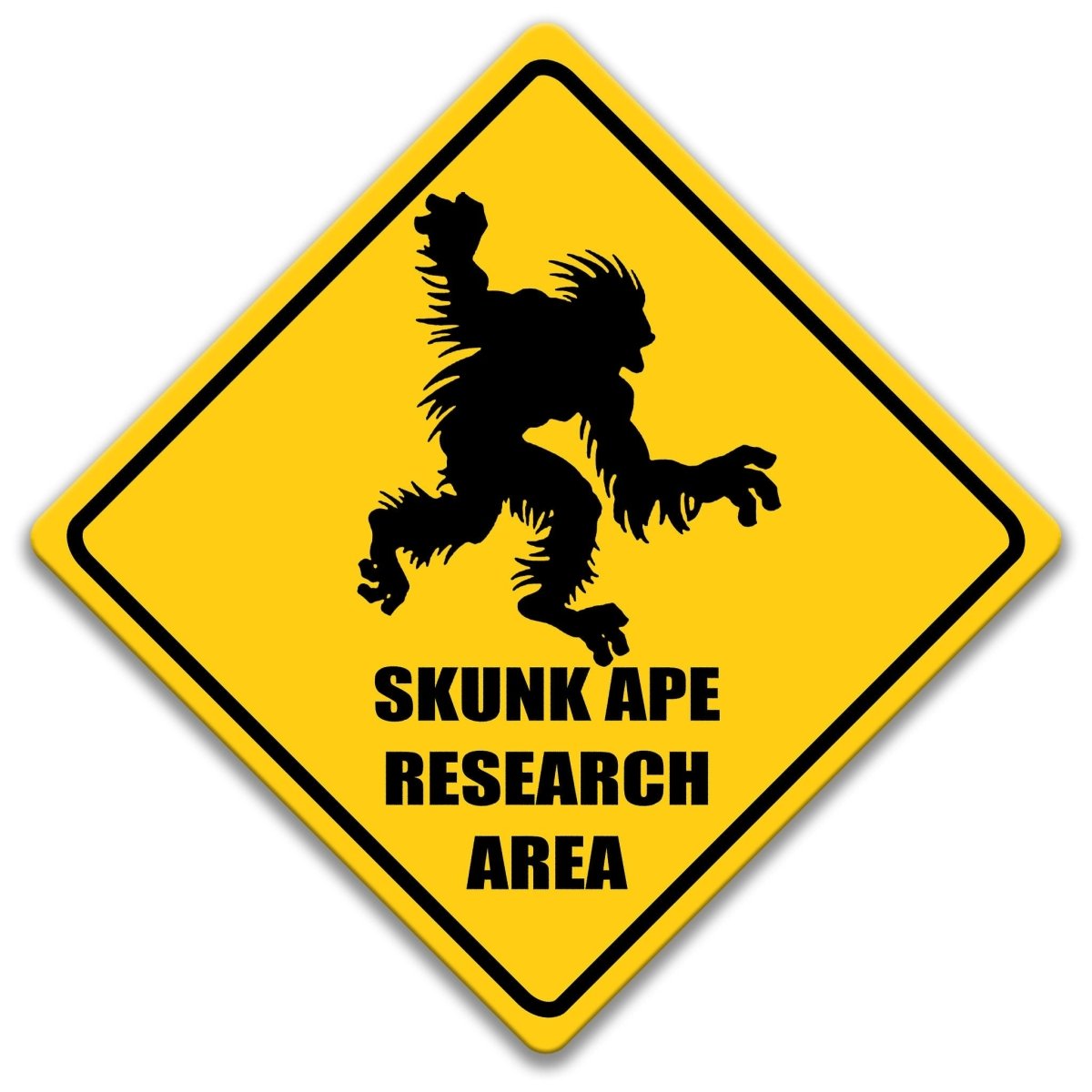a sign with a silhouette of a skunk and the text "SKUNK APE RESEARCH AREA" on it.