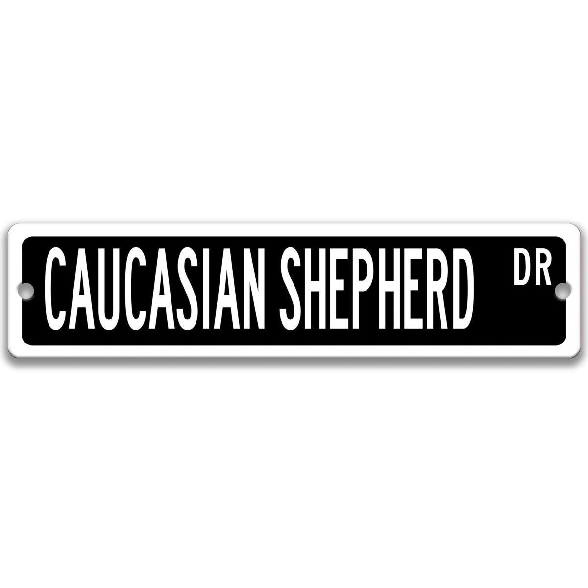 Black Caucasian Shepherd DR aluminum street sign with white lettering