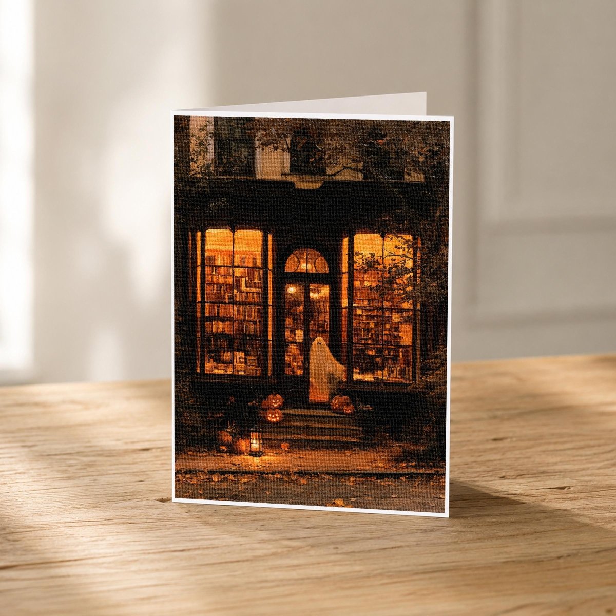 Haunted bookstore ghost 5x7 Halloween note card front