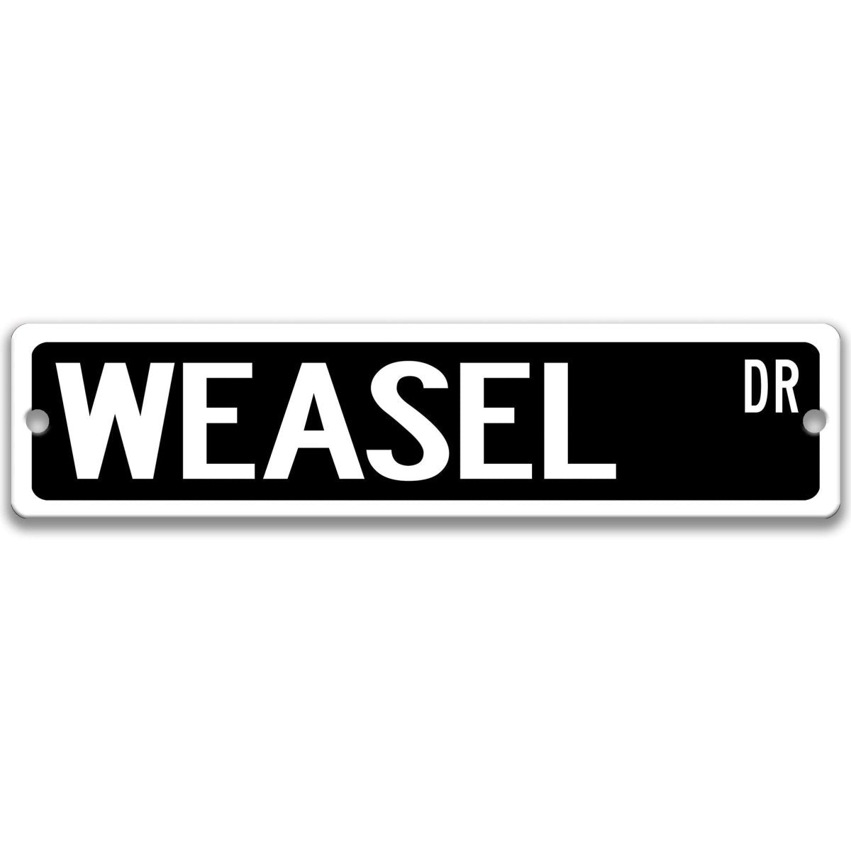 Weasel metal street sign in black background