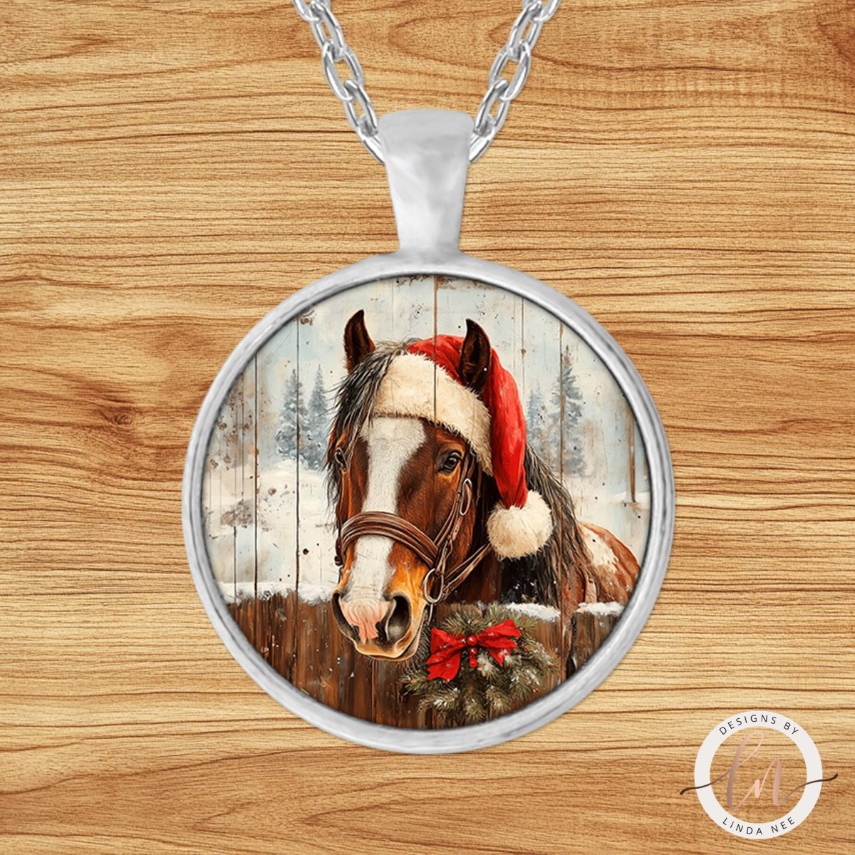 Christmas Horse Santa Hat Pendant Necklace