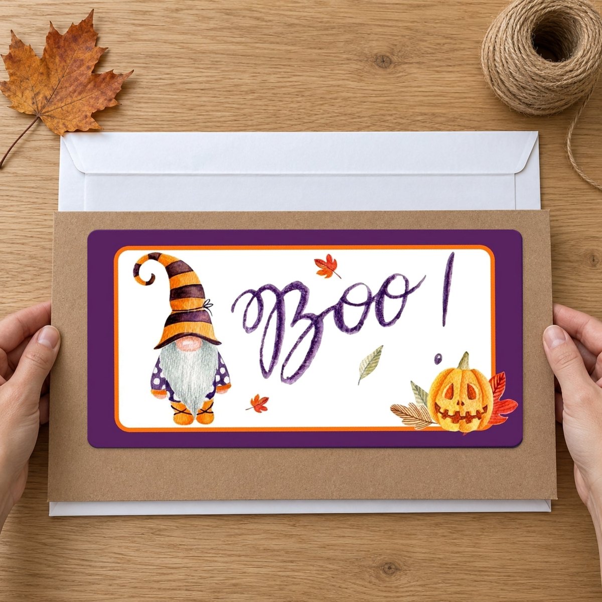 Boo Gnome sign held in hand to show size