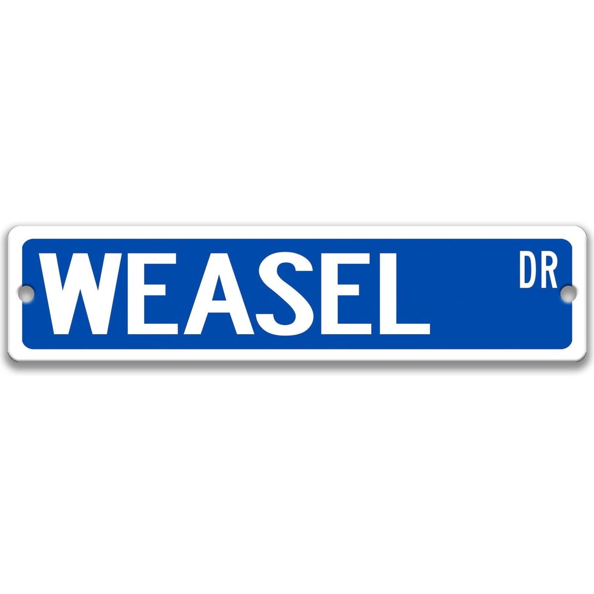 Weasel metal street sign in blue background
