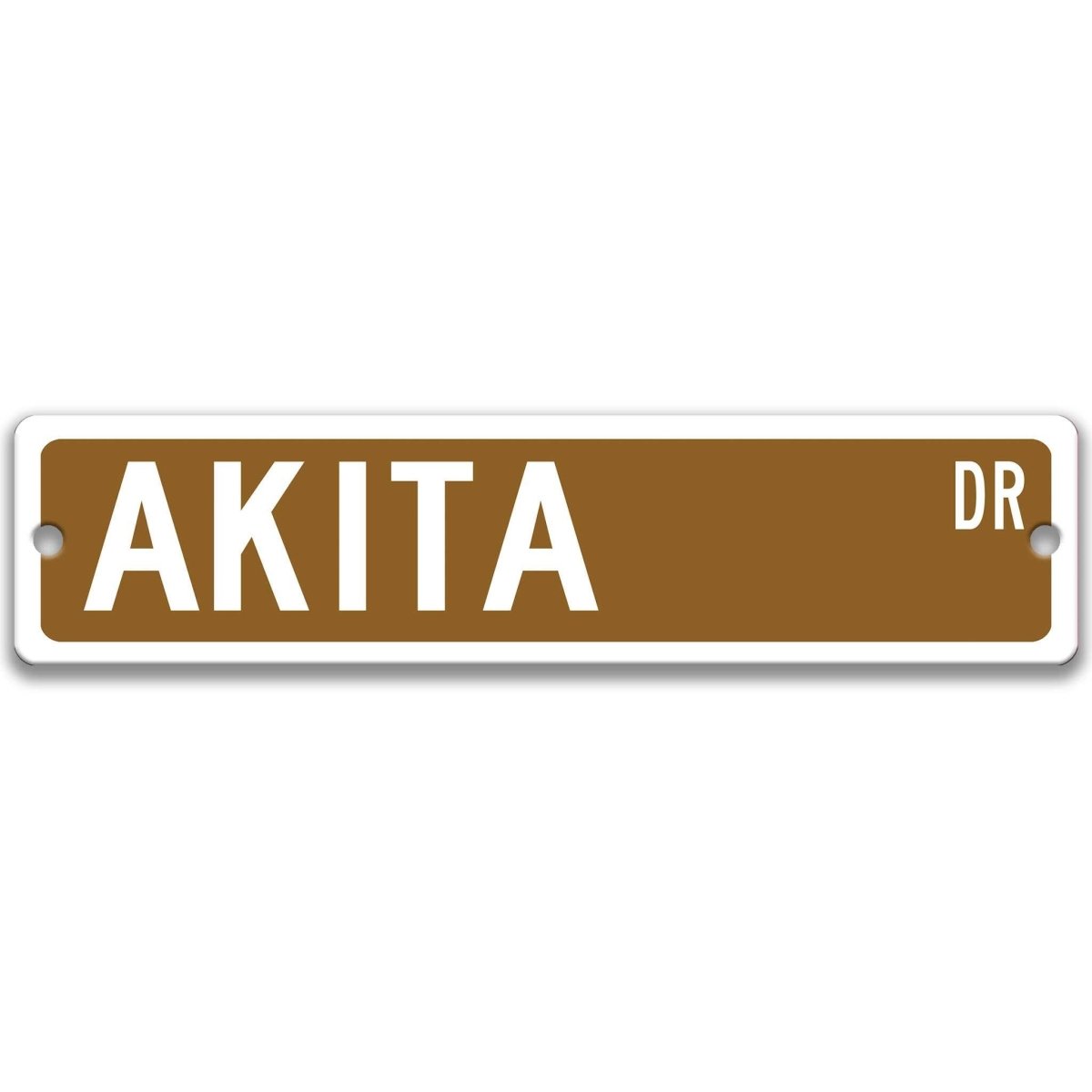 Brown Akita DR aluminum street sign with white lettering