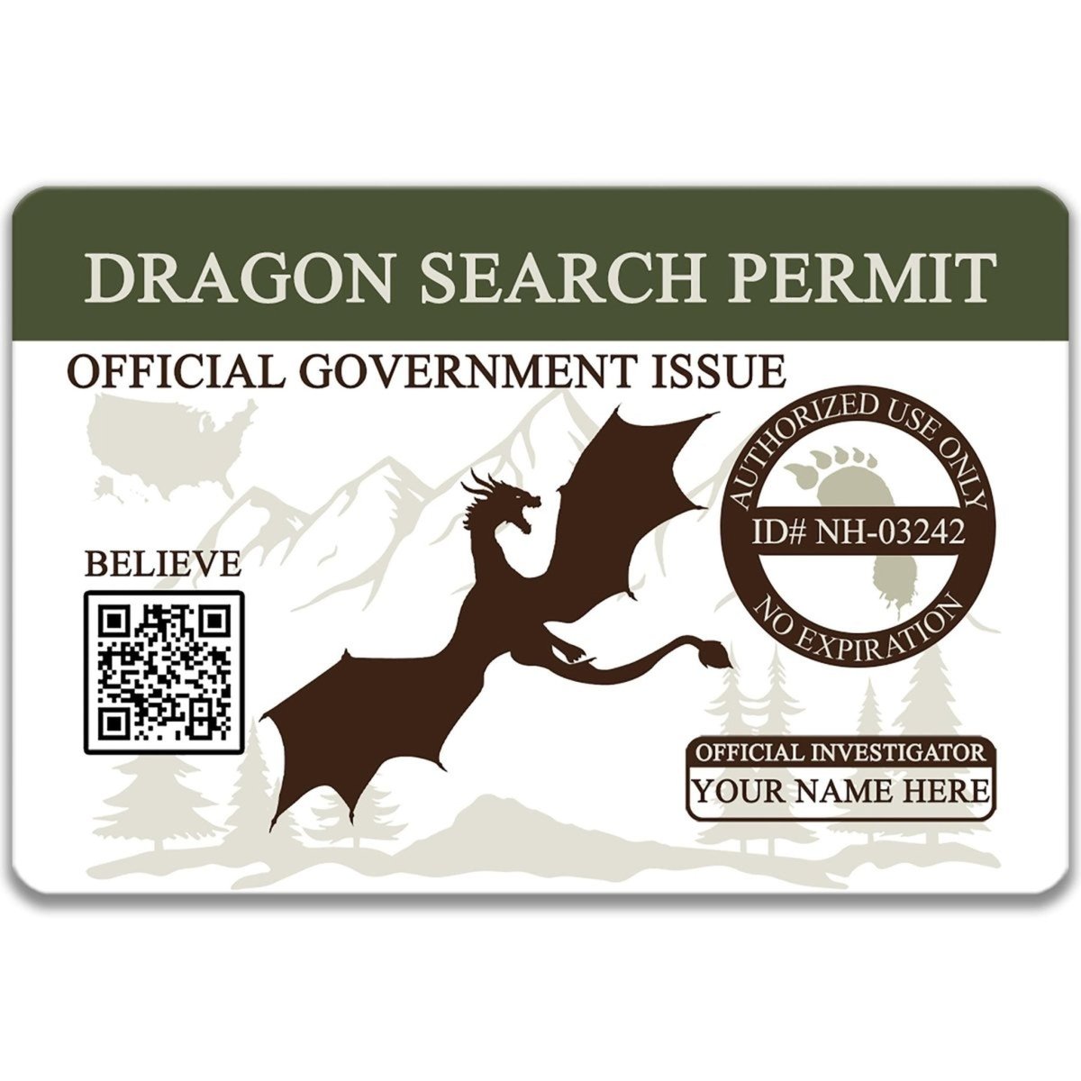 The image is a dragon search permit official government issue, featuring a dragon silhouette and a QR code.