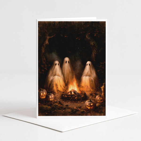 Ghost Campfire in Autumn Woods Halloween Note Card