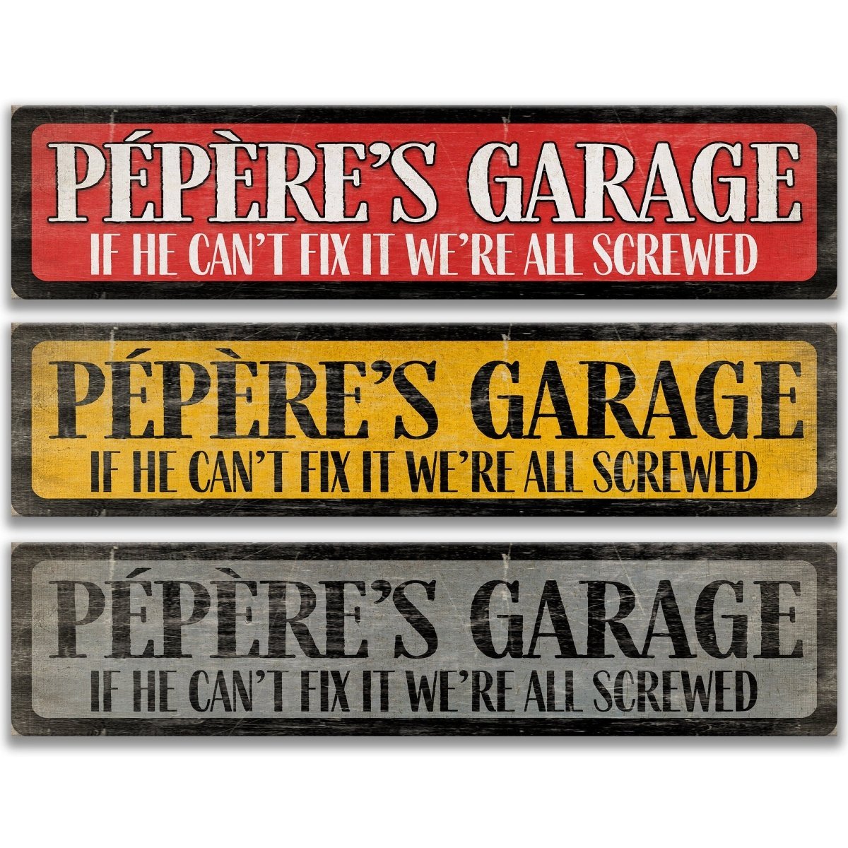 three signs with the same message, stating "If he can't fix it, we're all screwed".