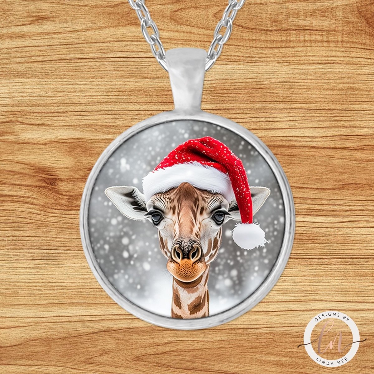 Christmas Giraffe Santa Hat Pendant Necklace