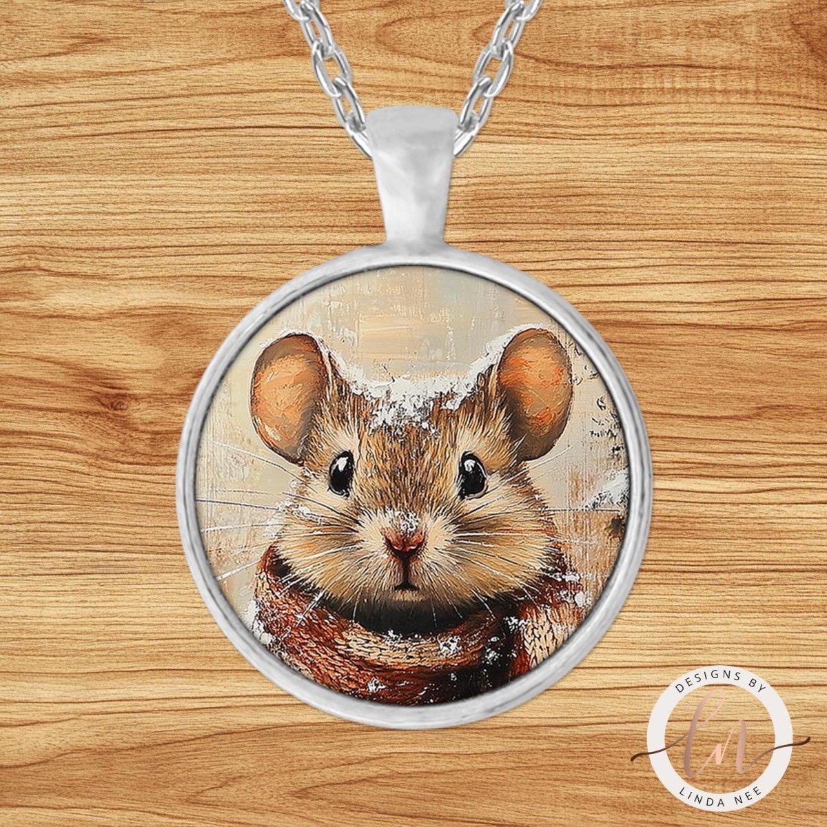 Mouse in Plaid Scarf Pendant Necklace