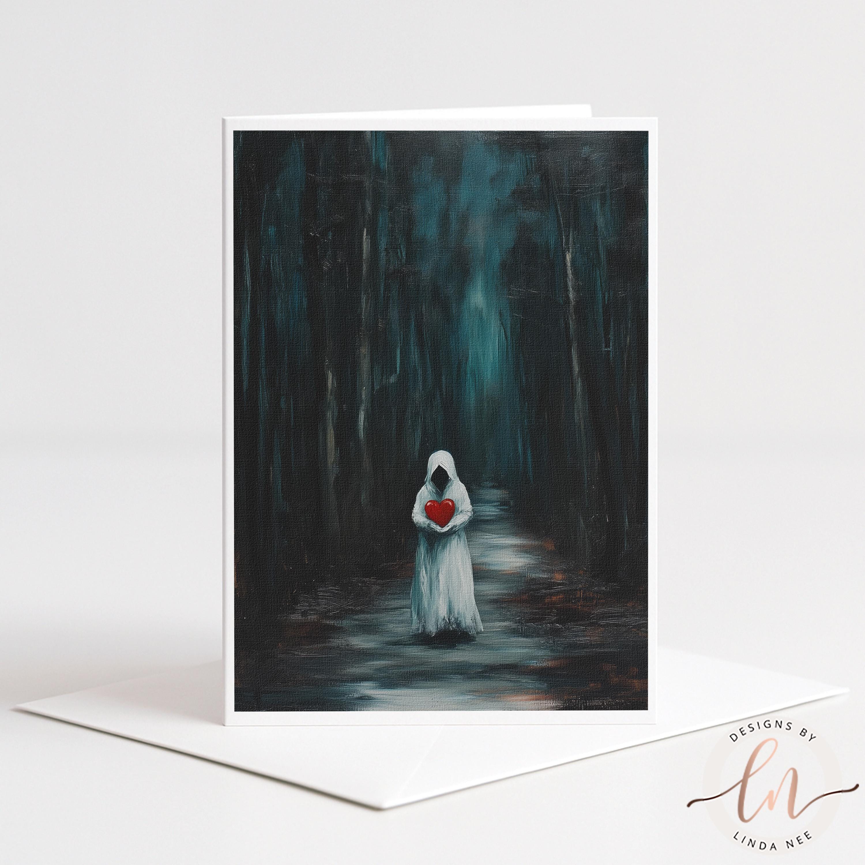 Cloaked Figure Gothic Valentine Note Card