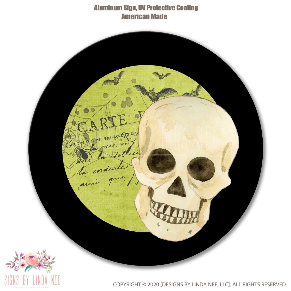 Skull Halloween Wreath Decor Metal Sign