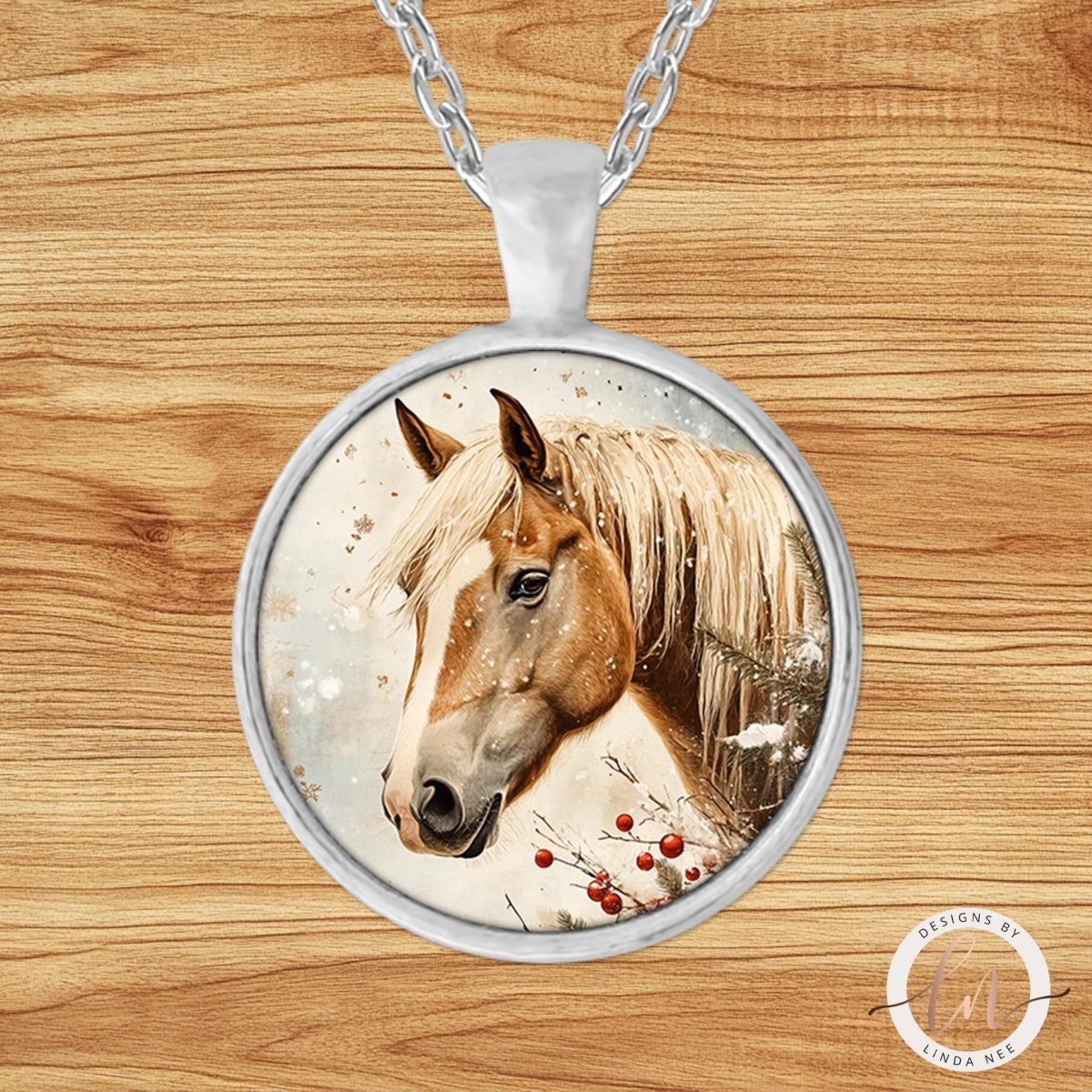 Palomino Horse Winter Pendant Necklace