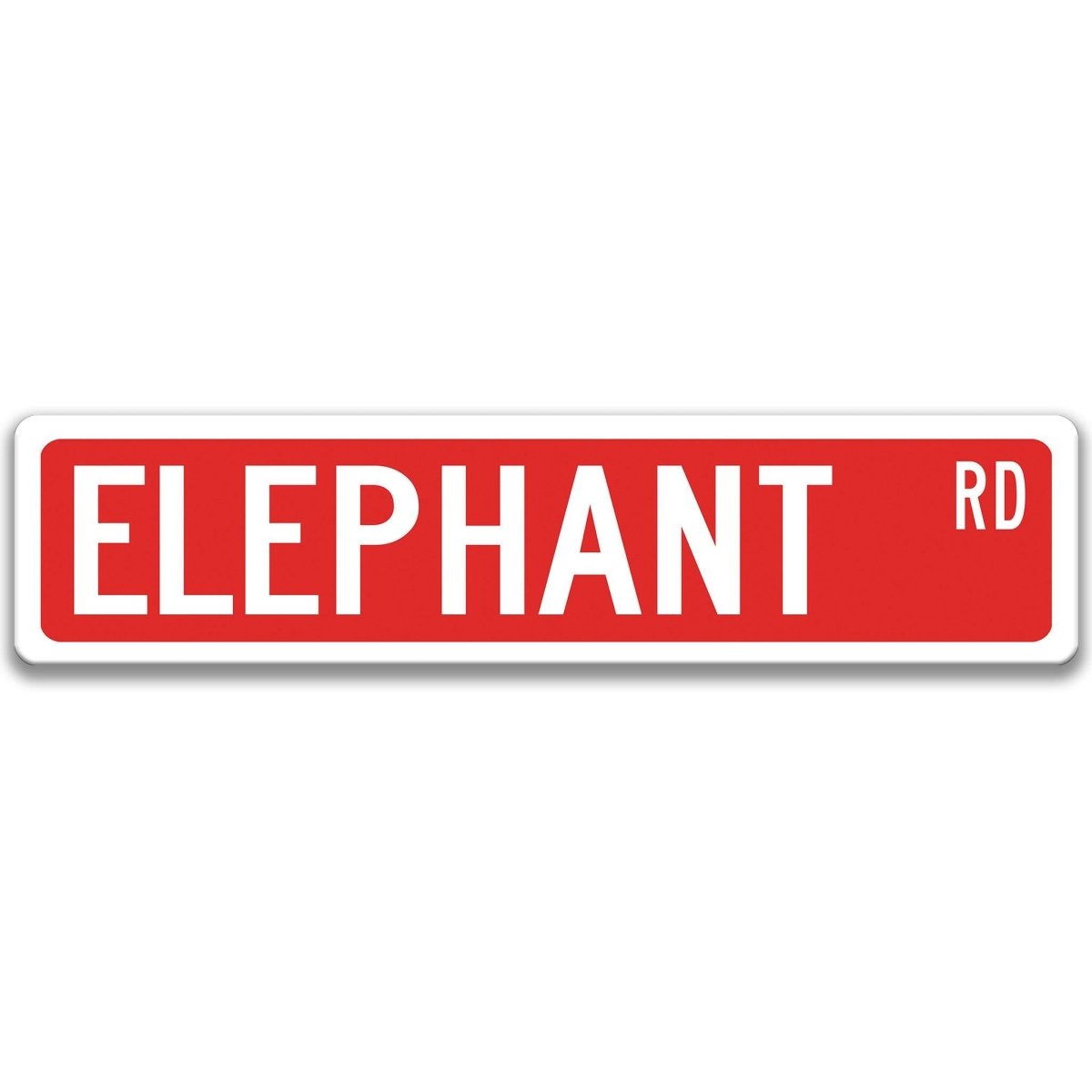 Elephant metal street sign in red background