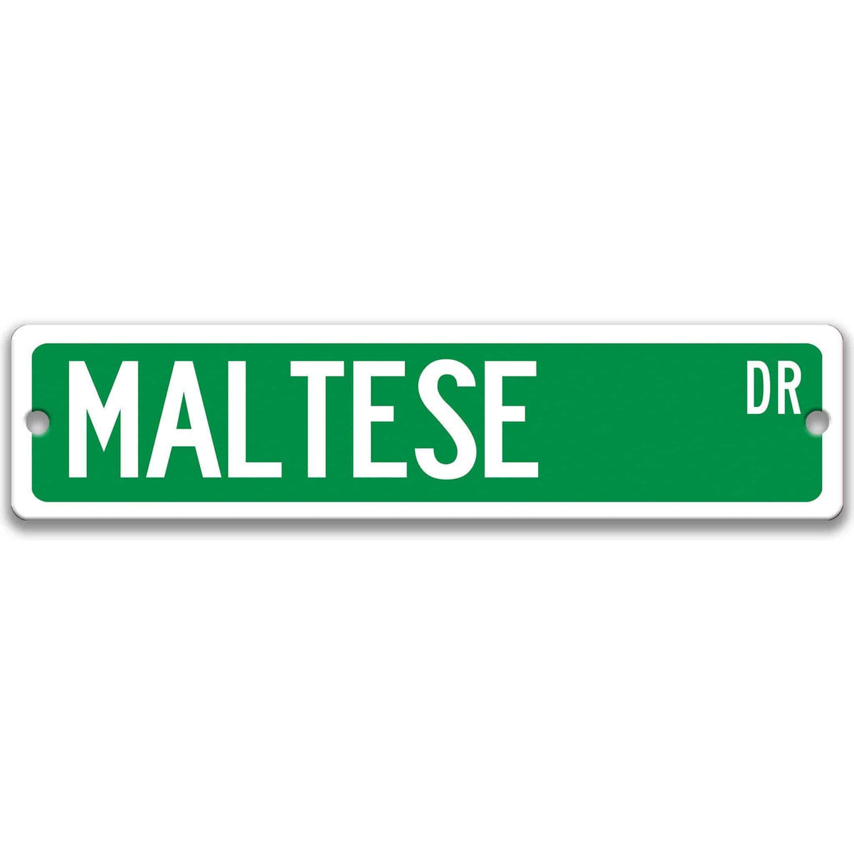 Gray Maltese Dog DR aluminum street sign with black lettering