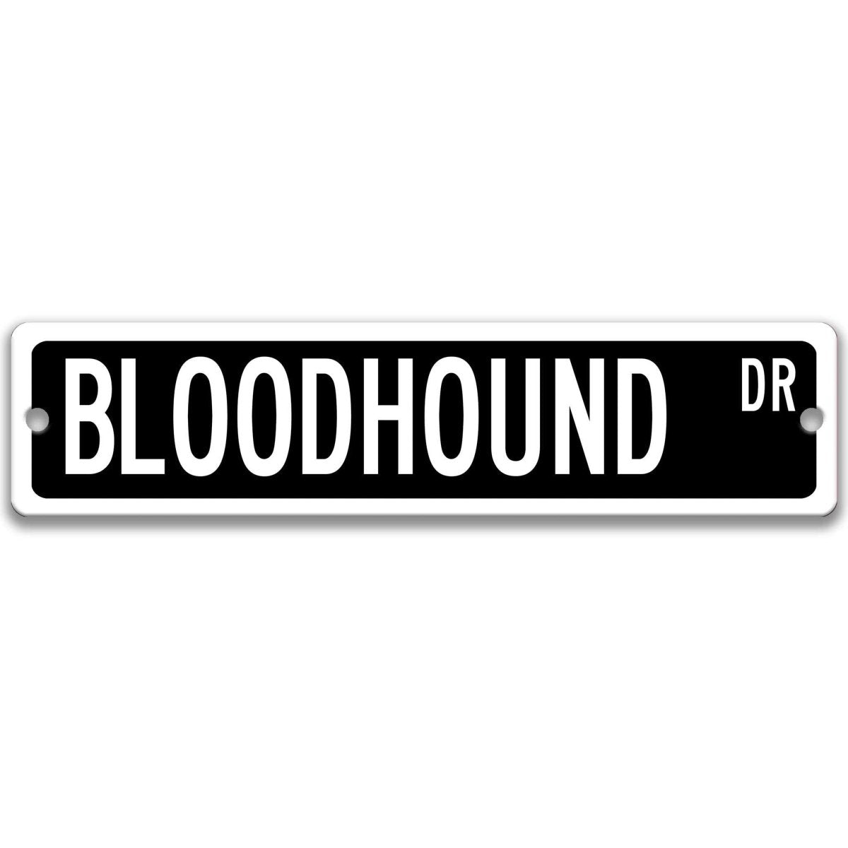Black Bloodhound DR aluminum street sign with white lettering