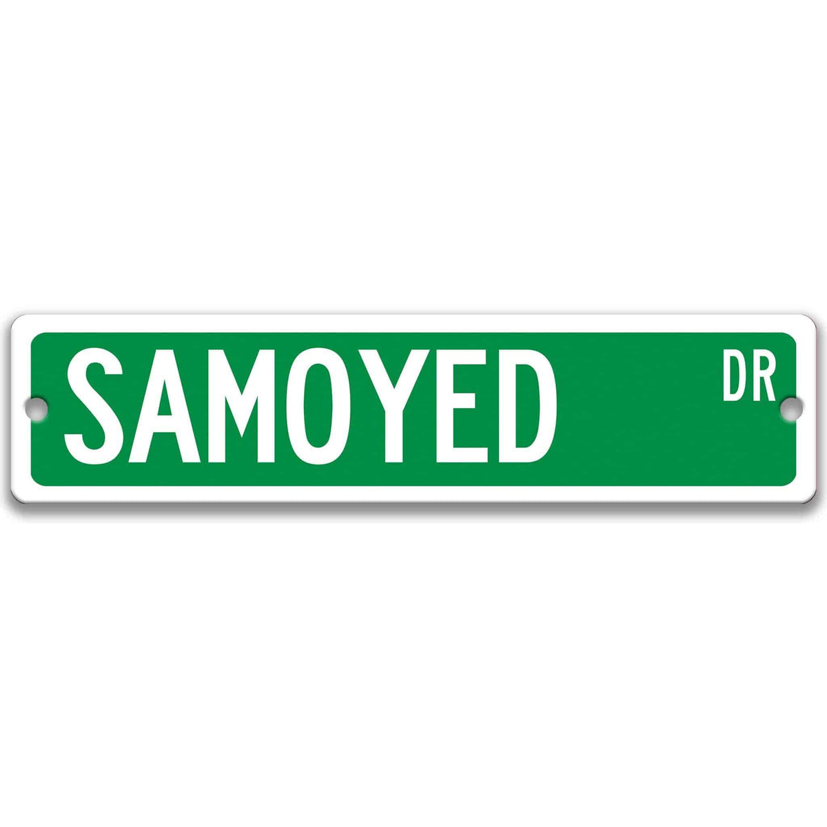 Gray Samoyed Dog DR aluminum street sign with black lettering
