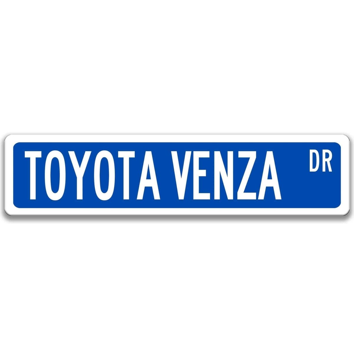 Blue metal street sign with white text reading TOYOTA VENZA DR