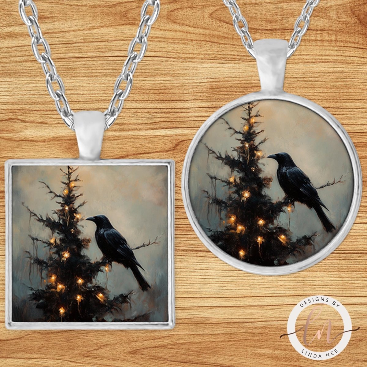 Gothic Christmas Raven Pendant Necklace