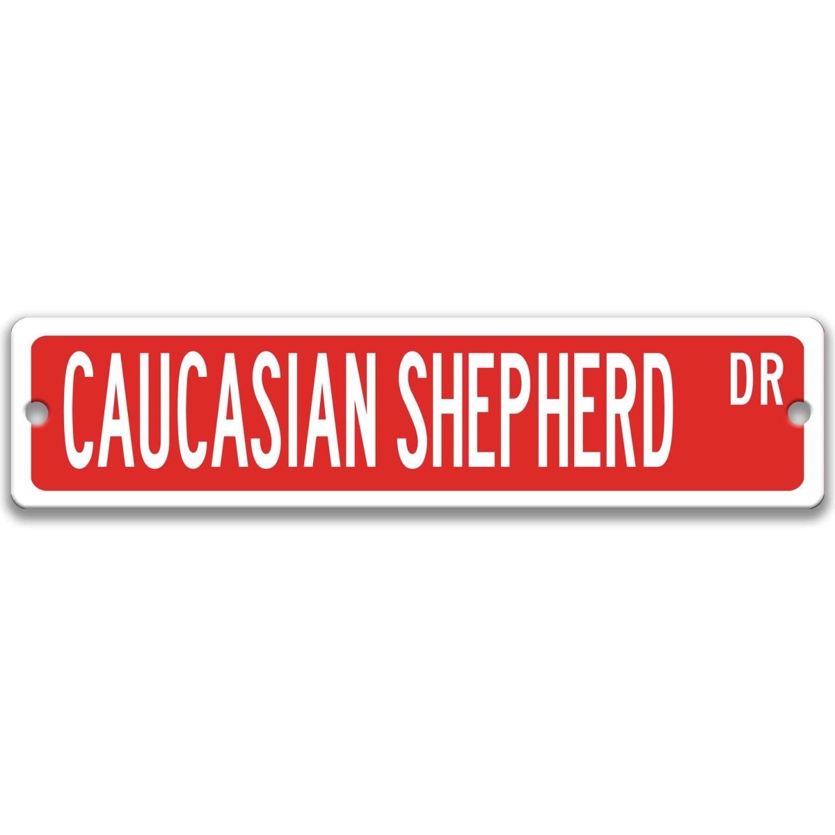 Red Caucasian Shepherd DR aluminum street sign with white lettering