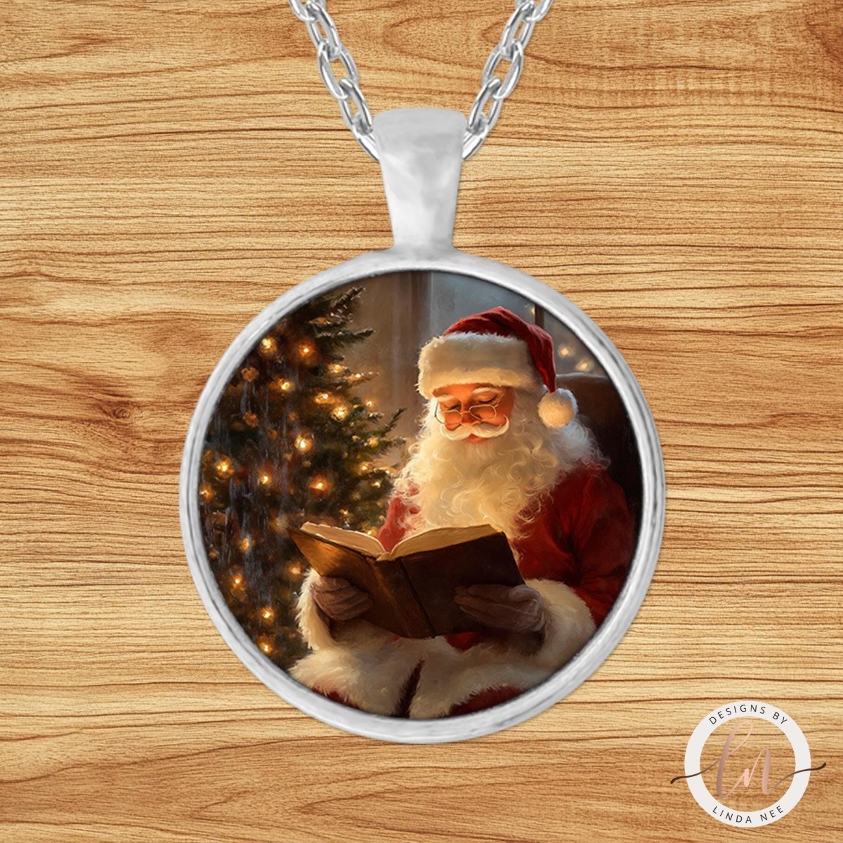 Santa Reading Christmas Pendant Necklace
