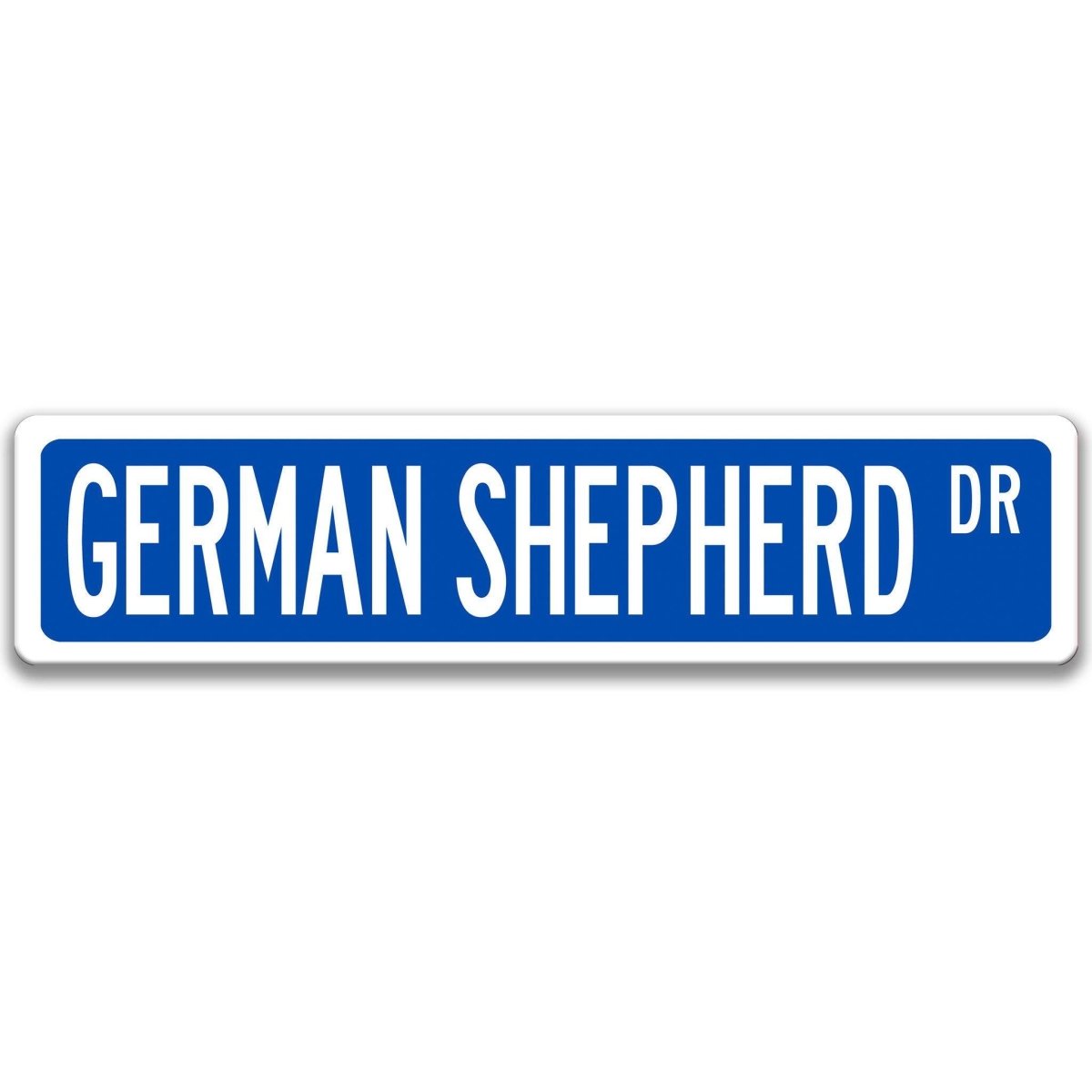 Blue German Shepherd DR aluminum street sign with white lettering