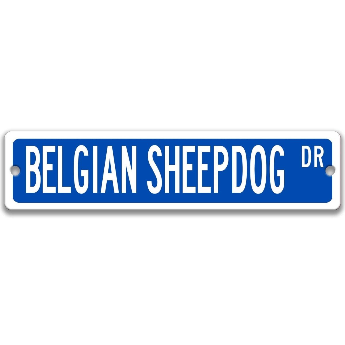 Blue Belgian Sheepdog DR aluminum street sign with white lettering
