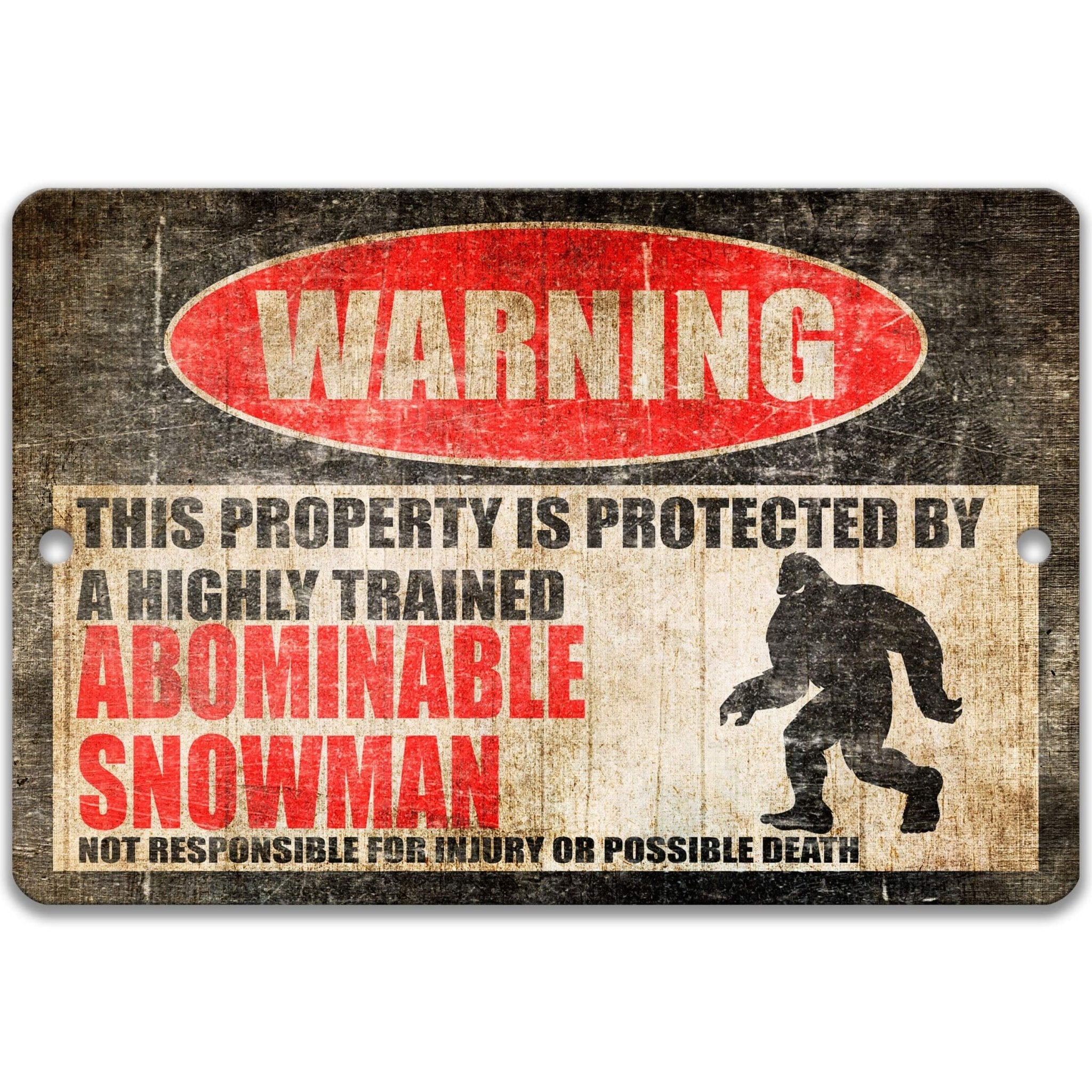 Abominable Snowman Metal Warning Sign - Designs by Linda Nee