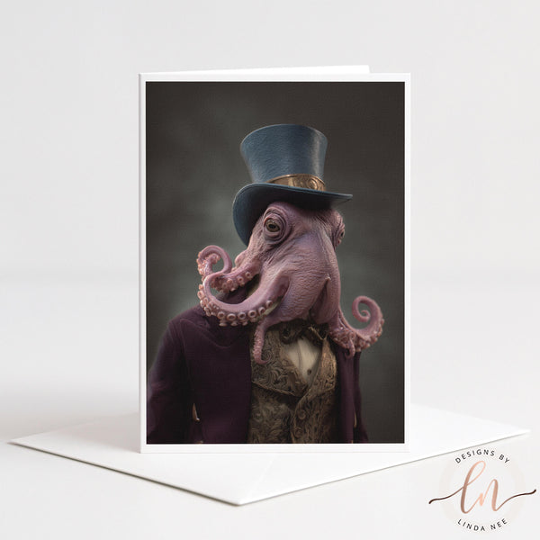 Victorian Octopus Gentleman Note Card