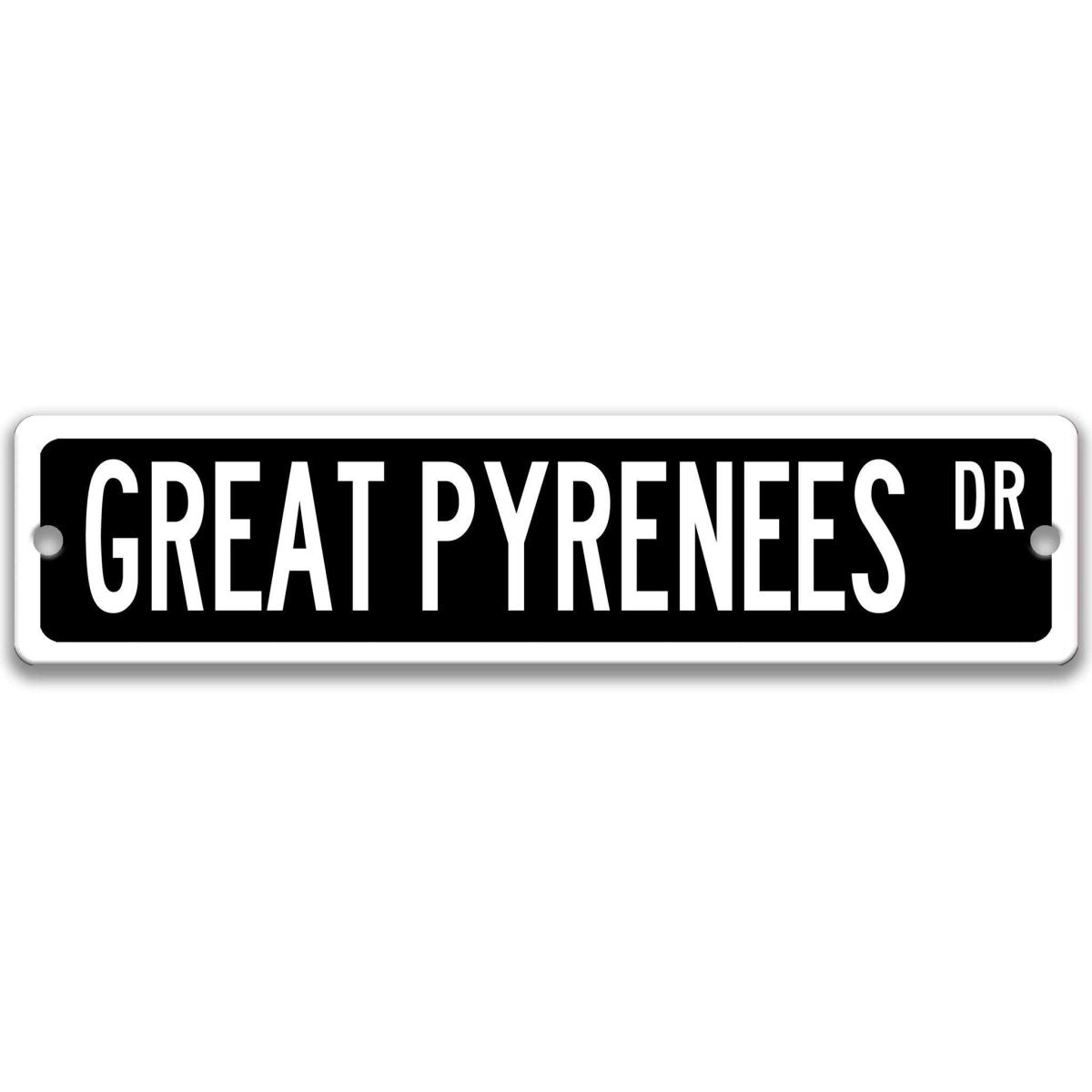 Green Great Pyrenees DR aluminum street sign with white lettering