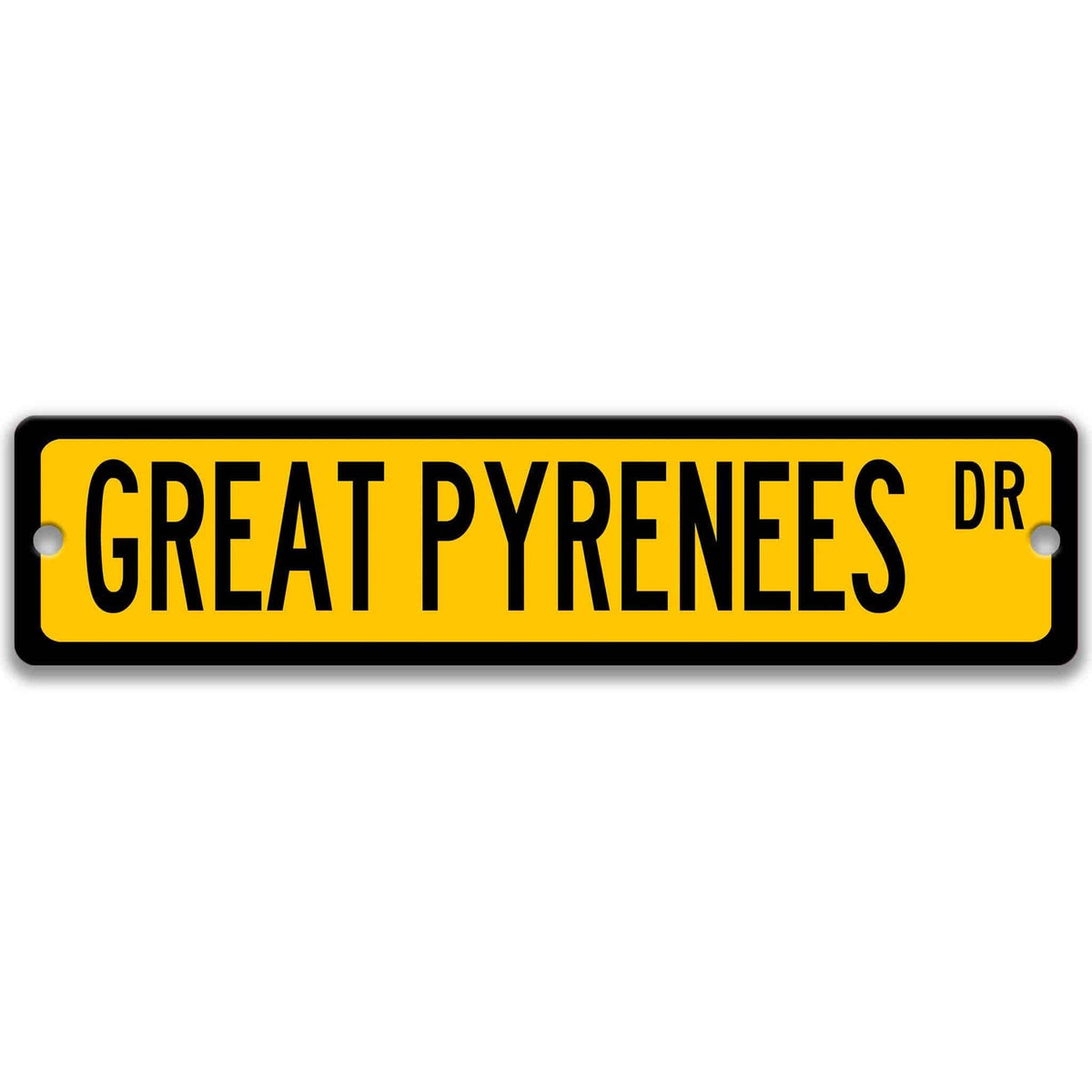 Black Great Pyrenees DR aluminum street sign with white lettering