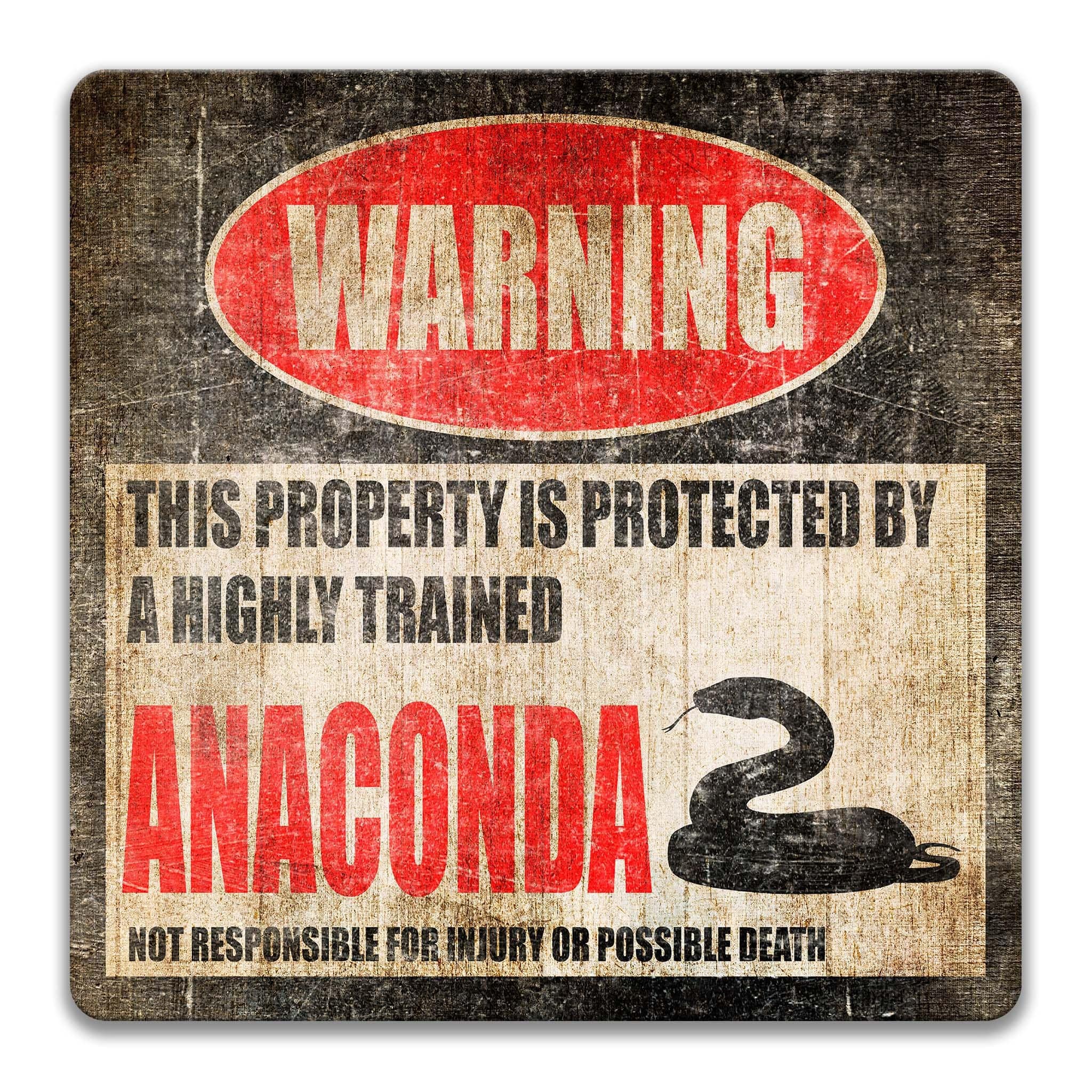 Anaconda Warning Sign - Funny Texas Gift for Outdoor Enthusiasts - Reptile Metal Sign