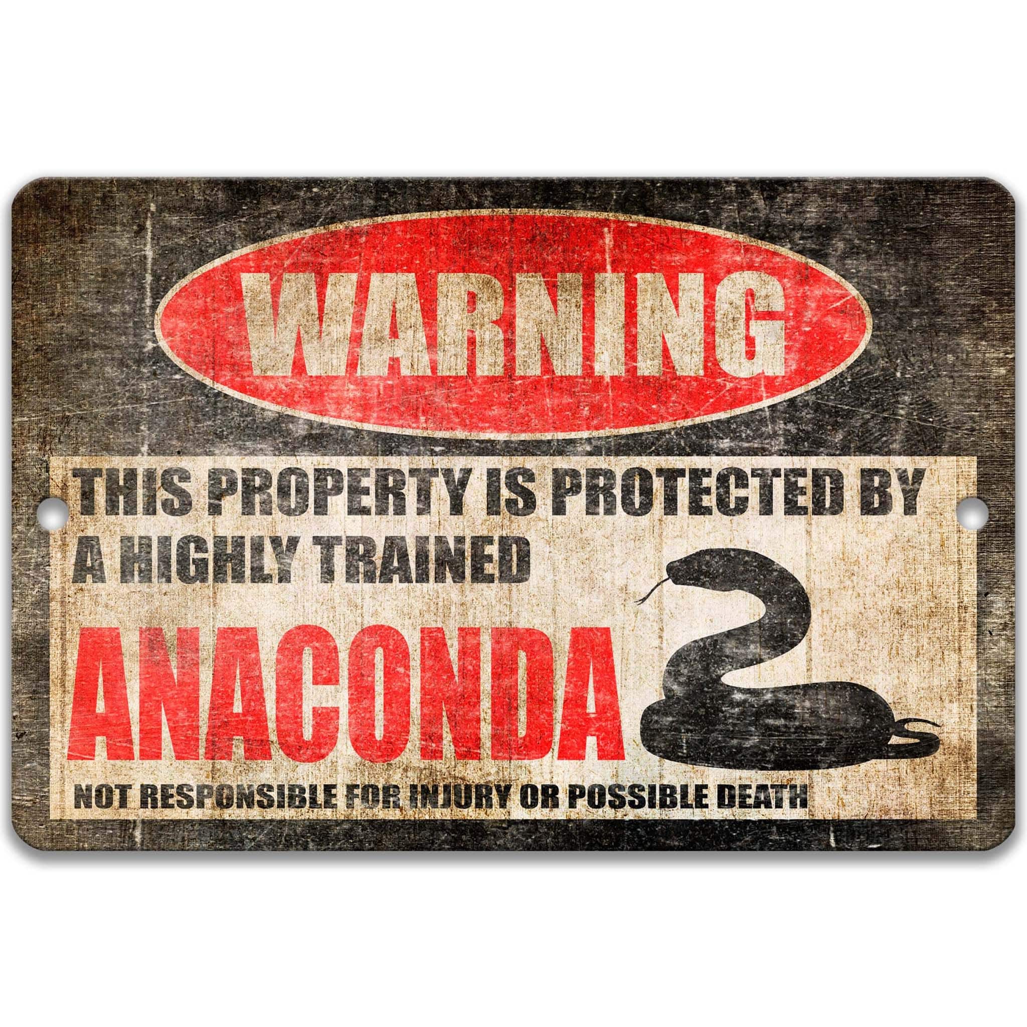 Anaconda Warning Sign - Funny Texas Gift for Outdoor Enthusiasts - Reptile Metal Sign
