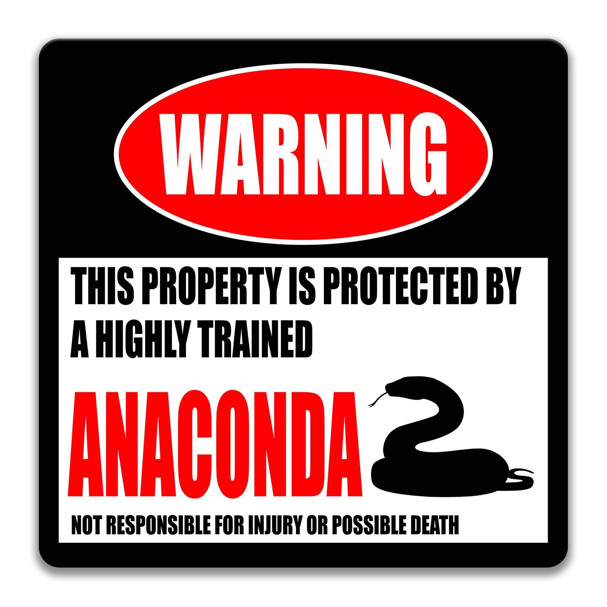 Anaconda Warning Sign - Funny Texas Gift for Outdoor Enthusiasts - Reptile Metal Sign