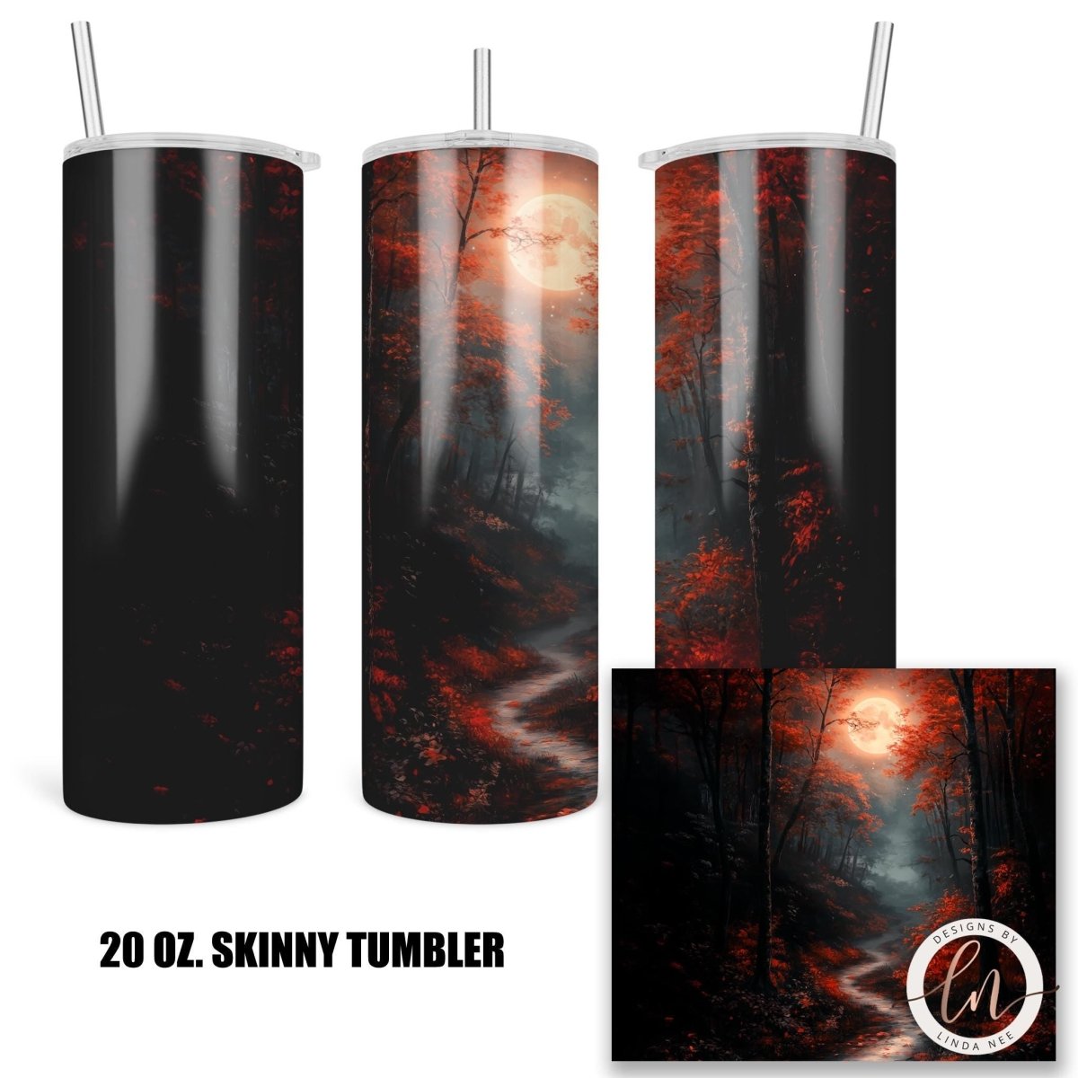 Autumn Forest Tumbler - Gothic Dark Academia Woodland GiftDesigns by Linda Nee