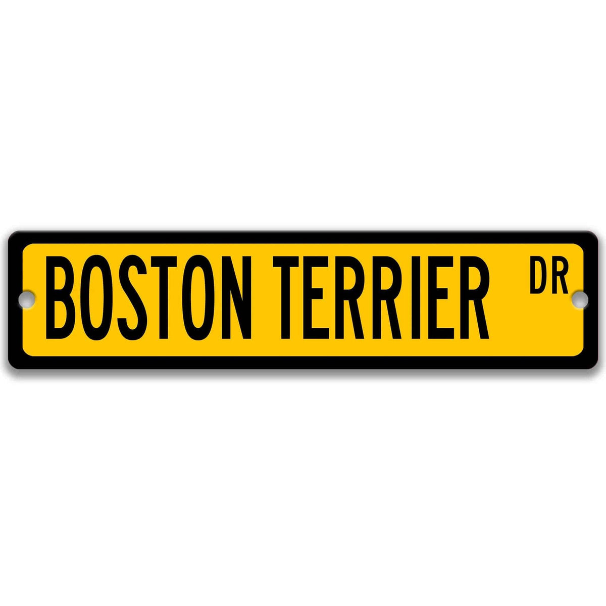 Black Boston Terrier DR aluminum street sign with white lettering