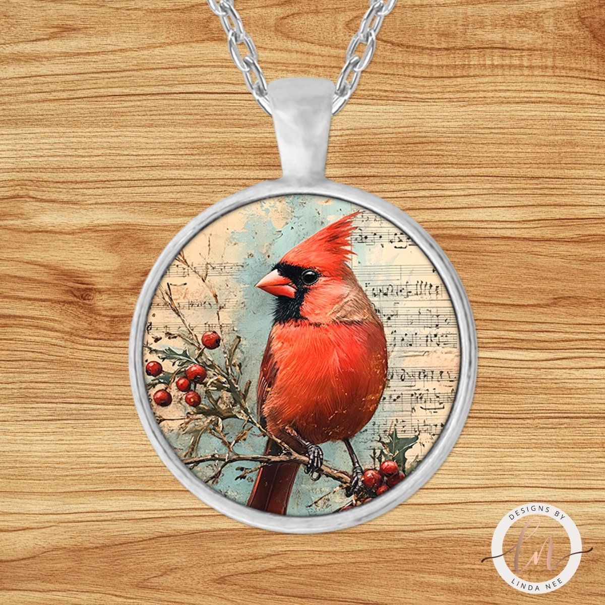 Cardinal Sheet Music Pendant Necklace
