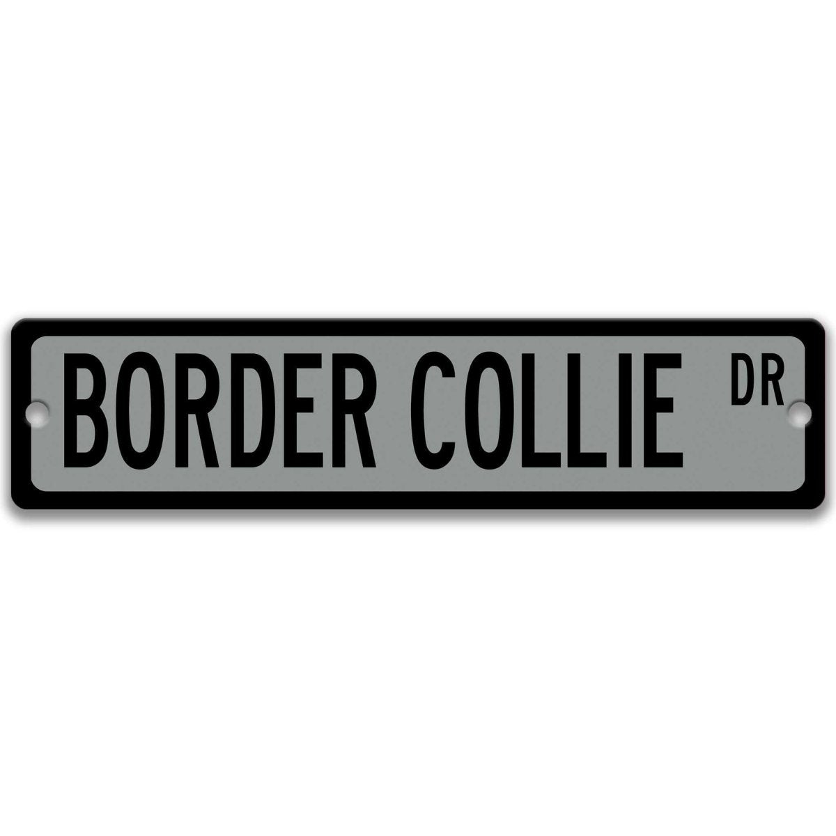 Yellow Border Collie DR aluminum street sign with black lettering